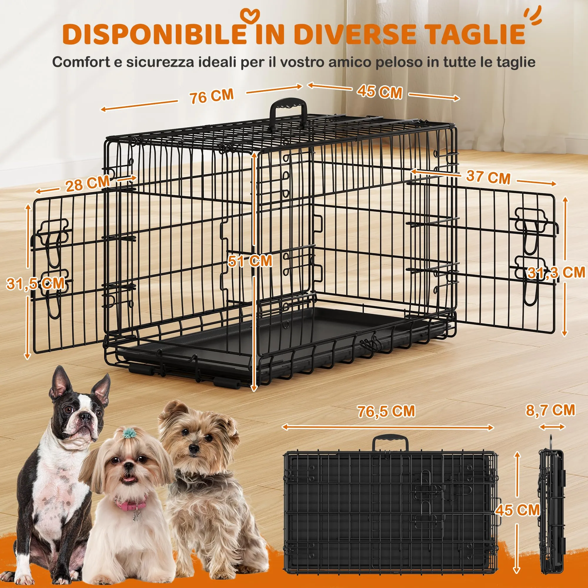 Yaheetech Gabbia in Metallo per Cani Pieghevole, 76,5 x 44 x 50,5 cm, Nero - immagine 2