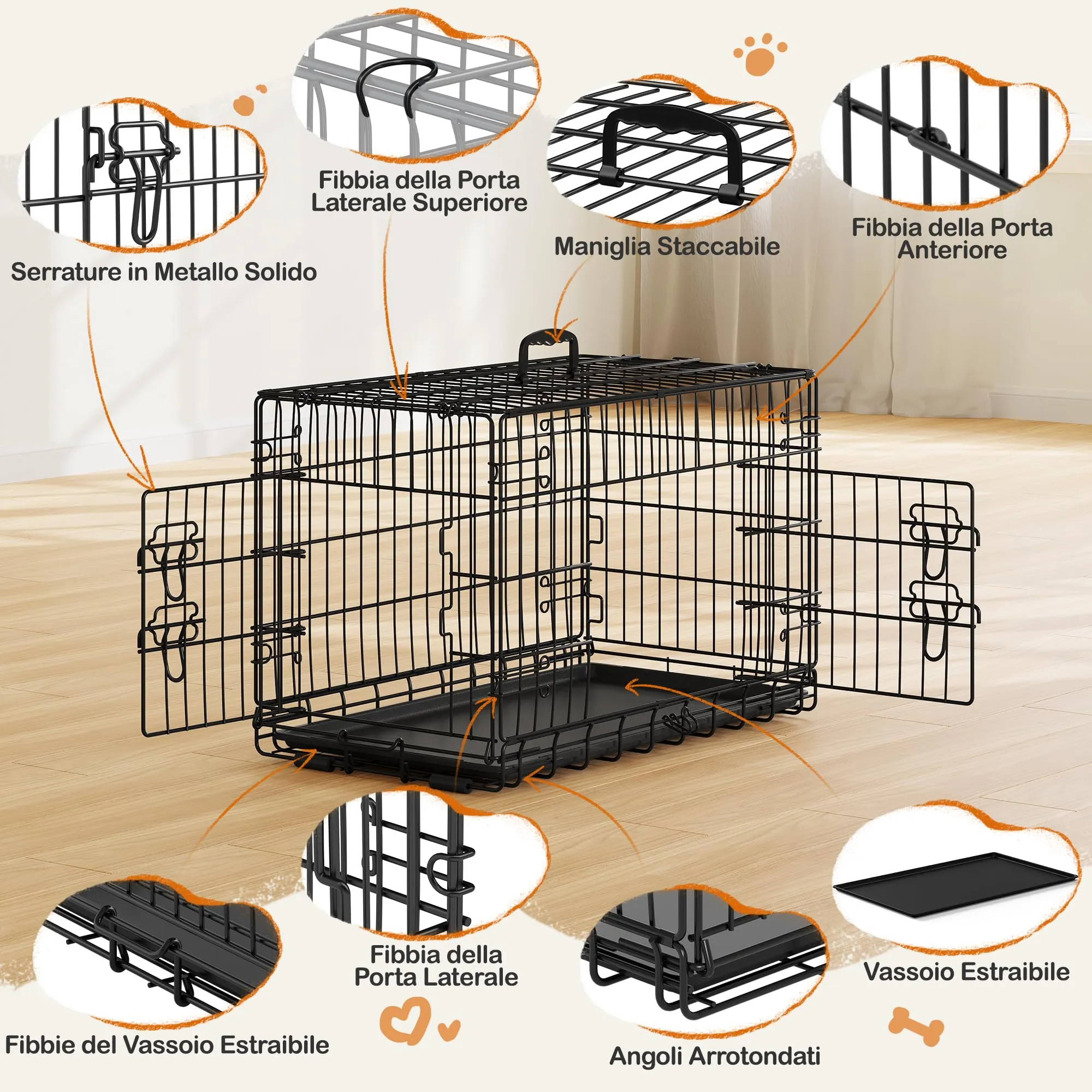 Yaheetech Gabbia in Metallo per Cani Pieghevole, 76,5 x 44 x 50,5 cm, Nero - immagine 3