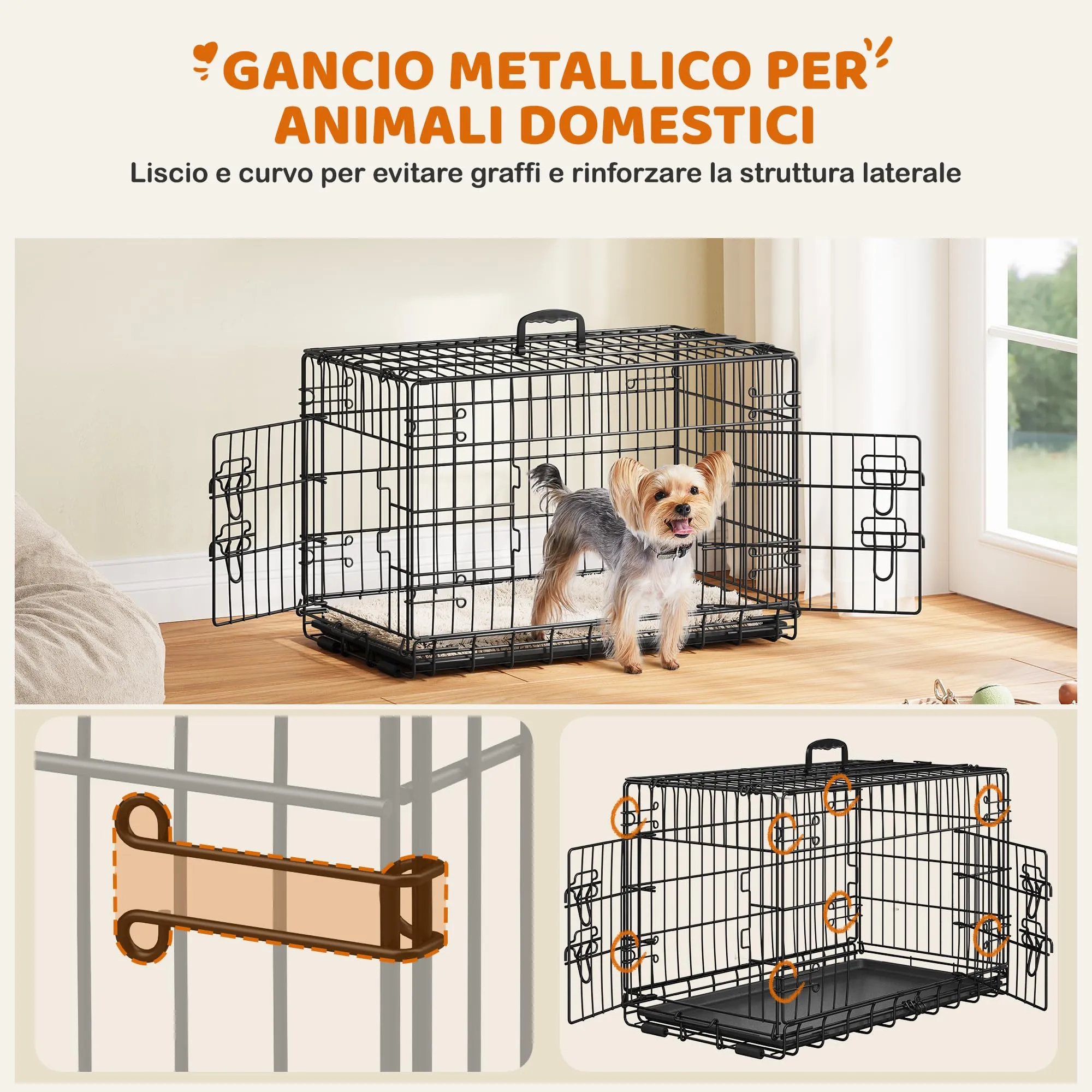 Yaheetech Gabbia in Metallo per Cani Pieghevole, 76,5 x 44 x 50,5 cm, Nero - immagine 6