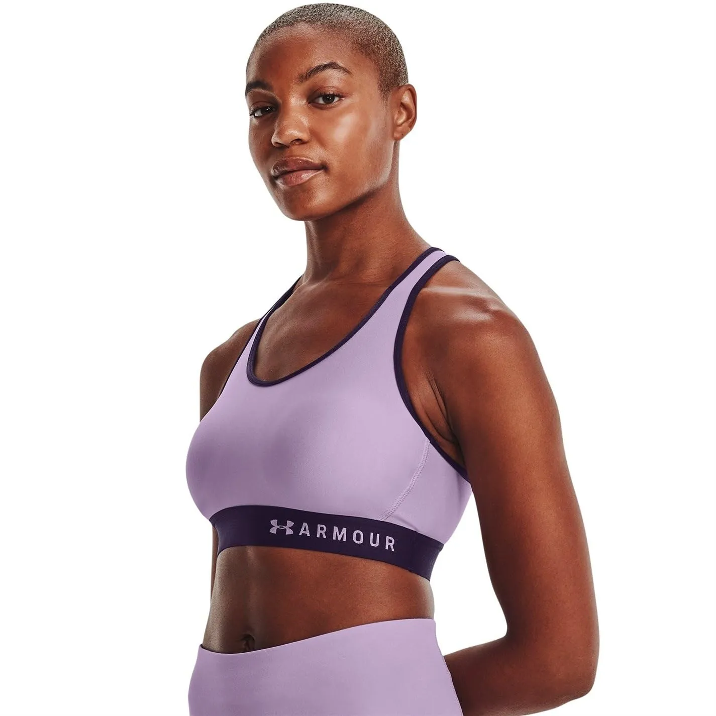 Under Armour Women's Armour Mid Keyhole Sports Bra, Octane (566)/Cloudless Sky, Small - immagine 7