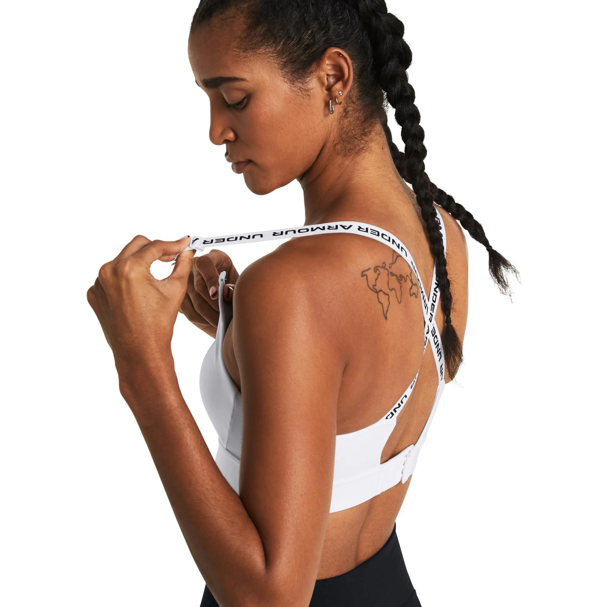 Under Armour Reggiseno sportivo da donna Armour Mid Heathered, Bianco/Nero, XL D/DD - immagine 3