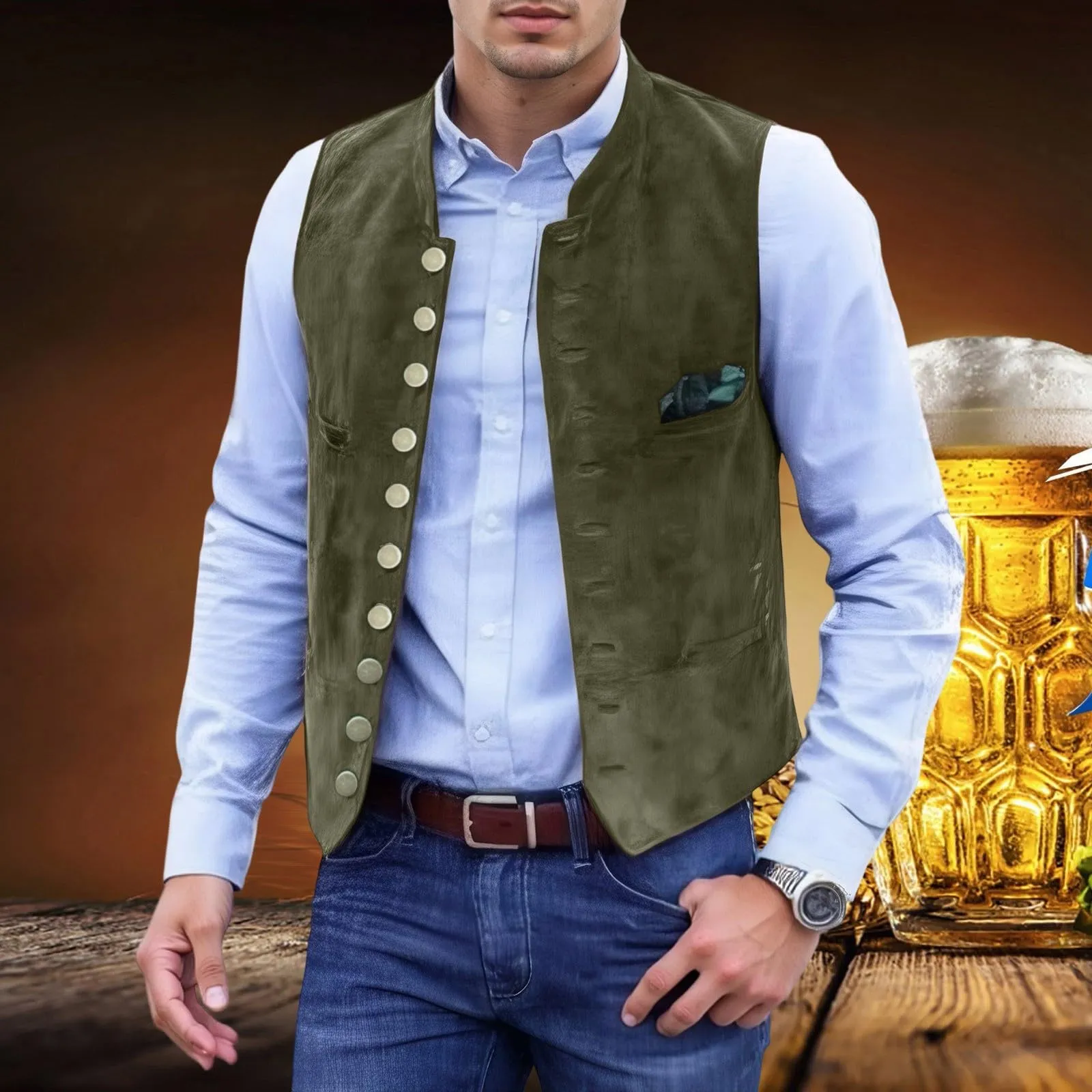 Generisch Gilet Formale da Uomo, Verde, M - immagine 2