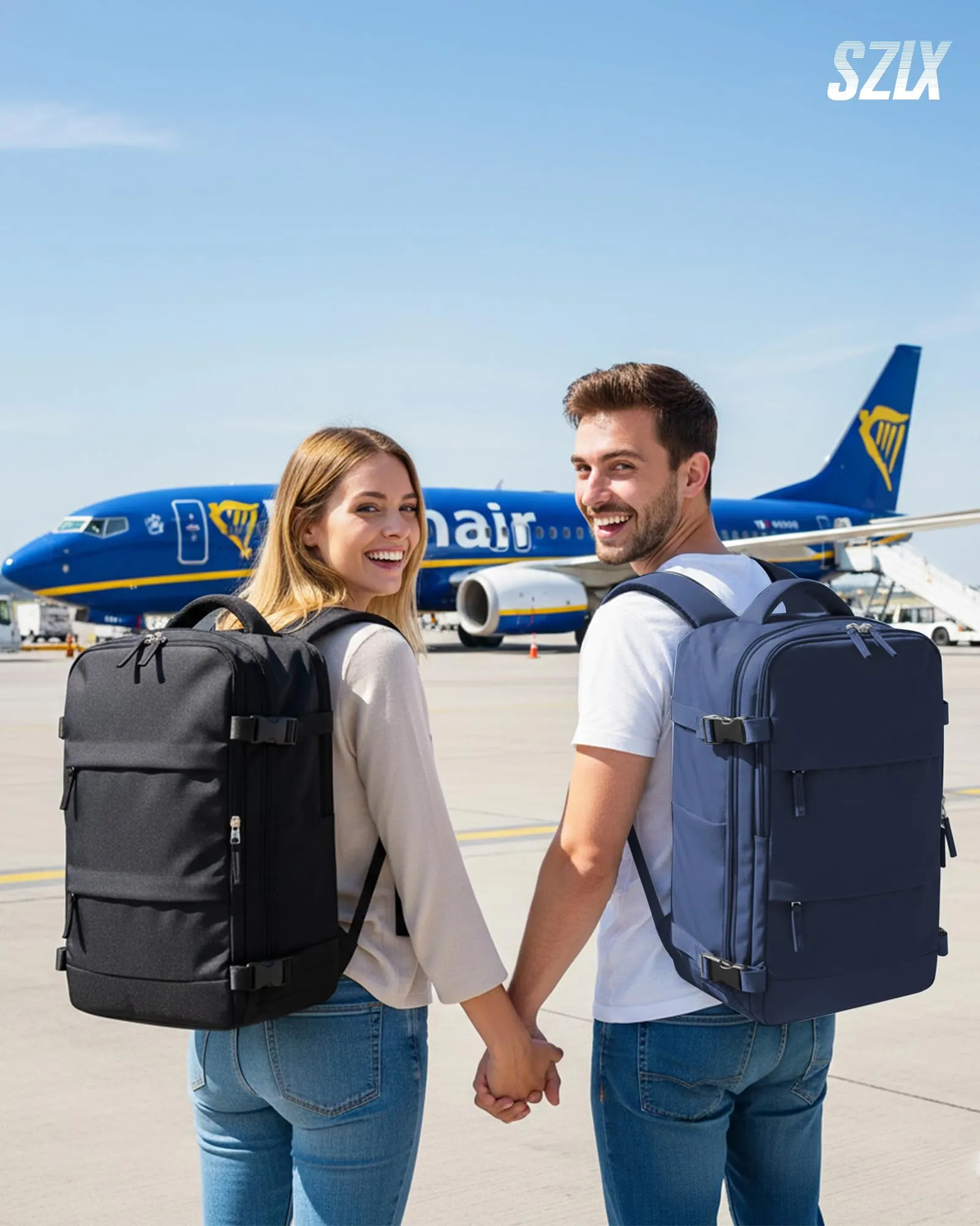 SZLX Zaino da Viaggio Sottovuoto con Pompa 40x30x20 per Ryanair Wizzair Bagaglio a Mano, Impermeabile con Scomparto per Laptop 14 Pollici e Scomparto per Scarpe - immagine 2