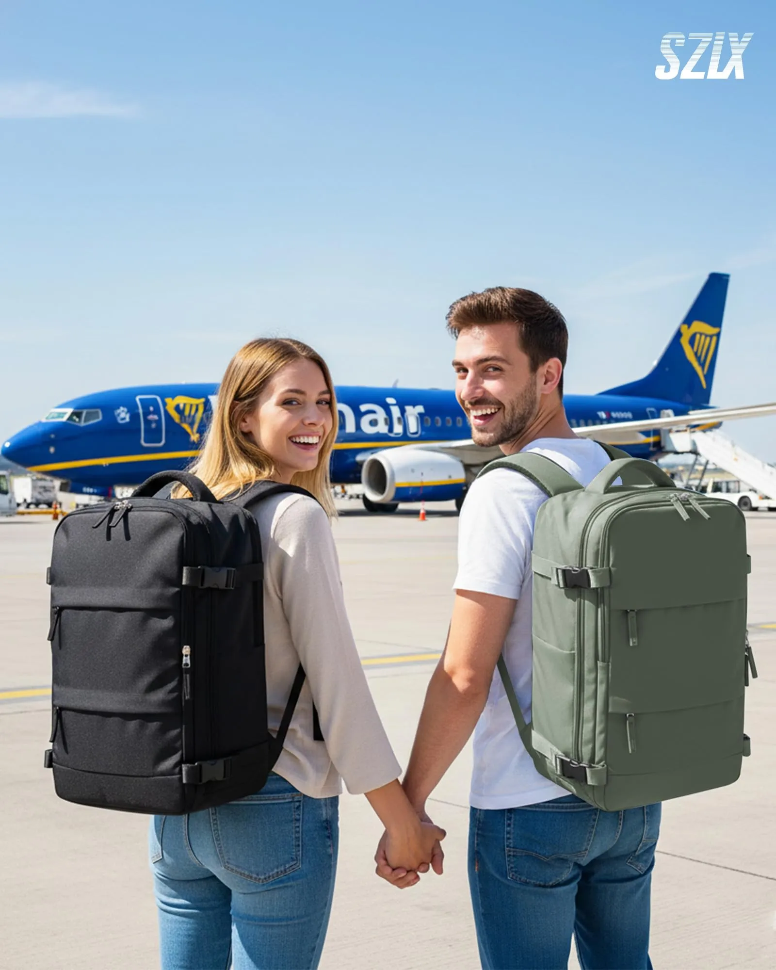 SZLX Zaino da Viaggio Sottovuoto con Pompa 40x30x20 Ryanair Wizzair Bagaglio a Mano Impermeabile per Laptop 14 Pollici con Scomparto per Scarpe - immagine 2