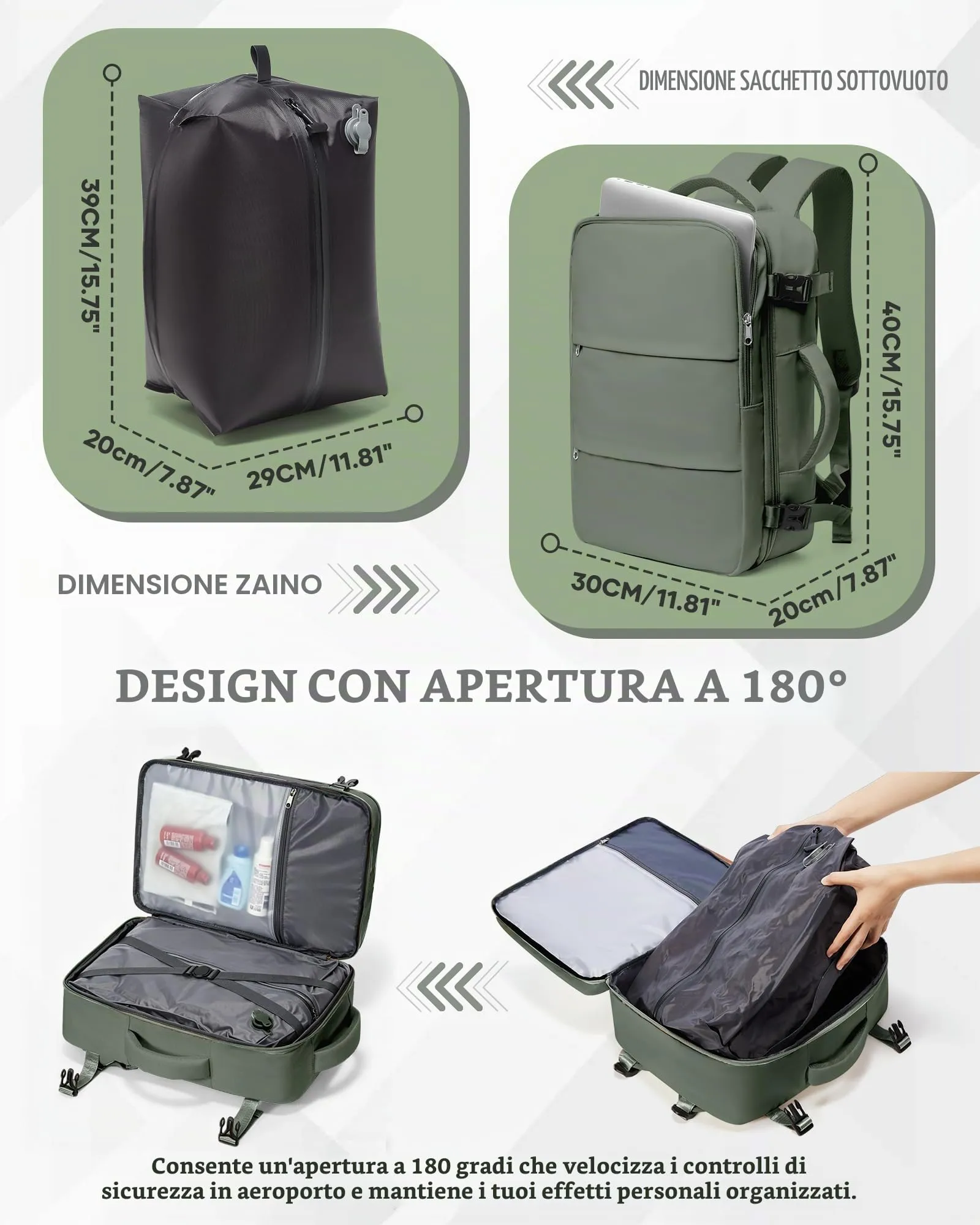 SZLX Zaino da Viaggio Sottovuoto con Pompa 40x30x20 Ryanair Wizzair Bagaglio a Mano Impermeabile per Laptop 14 Pollici con Scomparto per Scarpe - immagine 4