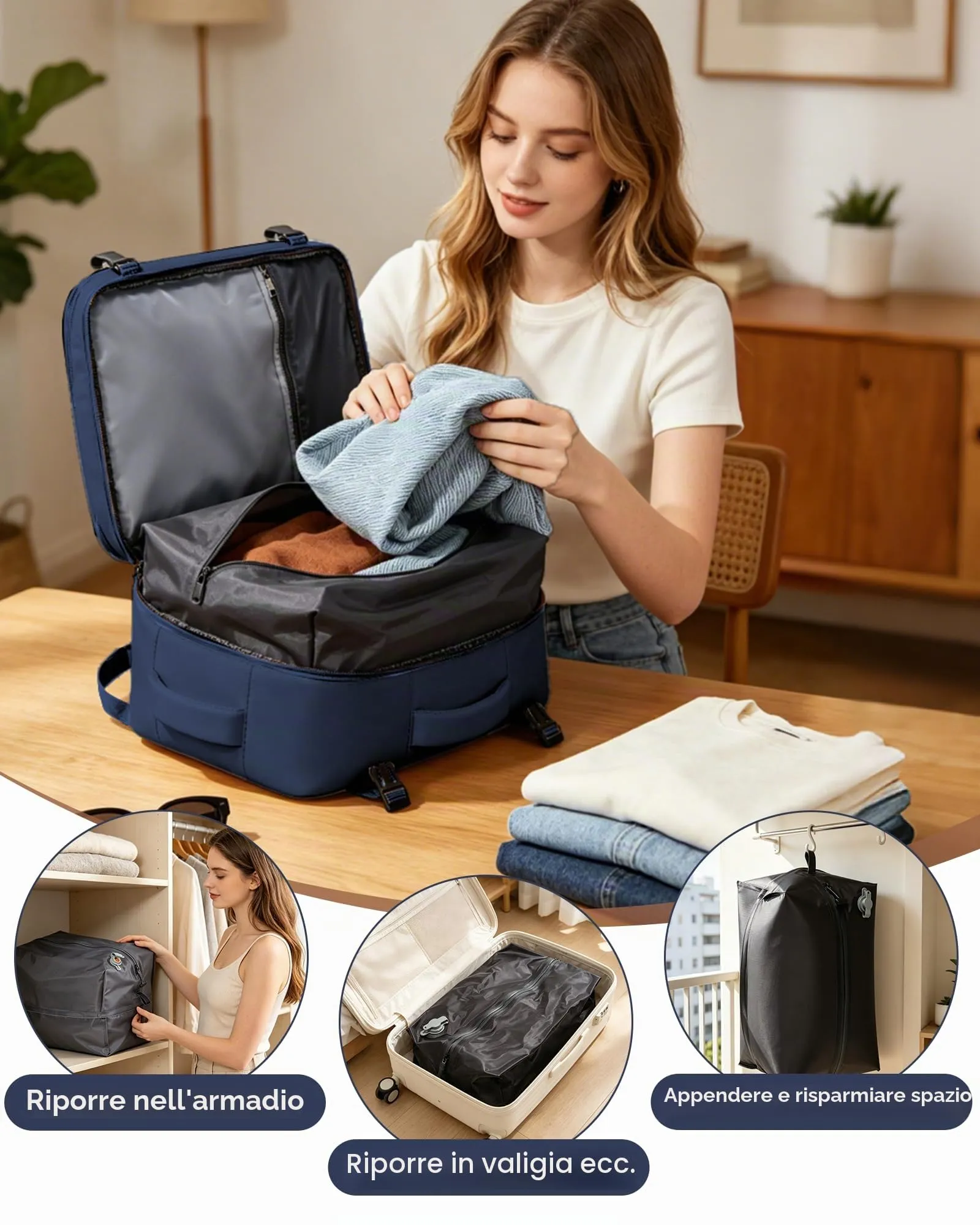 SZLX Zaino da Viaggio Sottovuoto con Pompa 40x30x20cm per Ryanair Wizzair, Impermeabile con Scomparto per Laptop 14 Pollici e Scarpe - immagine 8