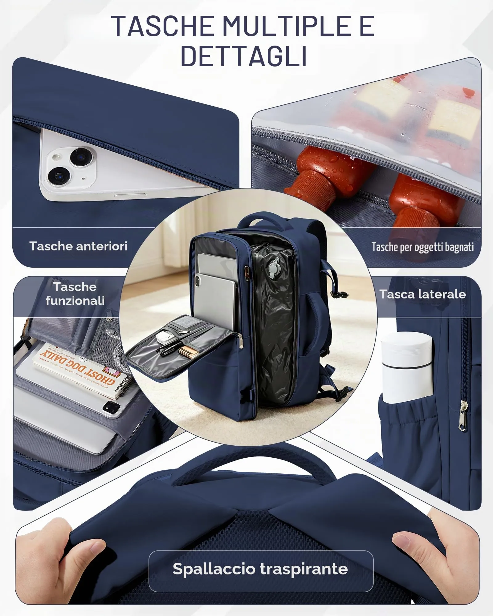 SZLX Zaino da Viaggio Sottovuoto con Pompa 40x30x20cm per Ryanair Wizzair, Impermeabile con Scomparto per Laptop 14 Pollici e Scarpe - immagine 9