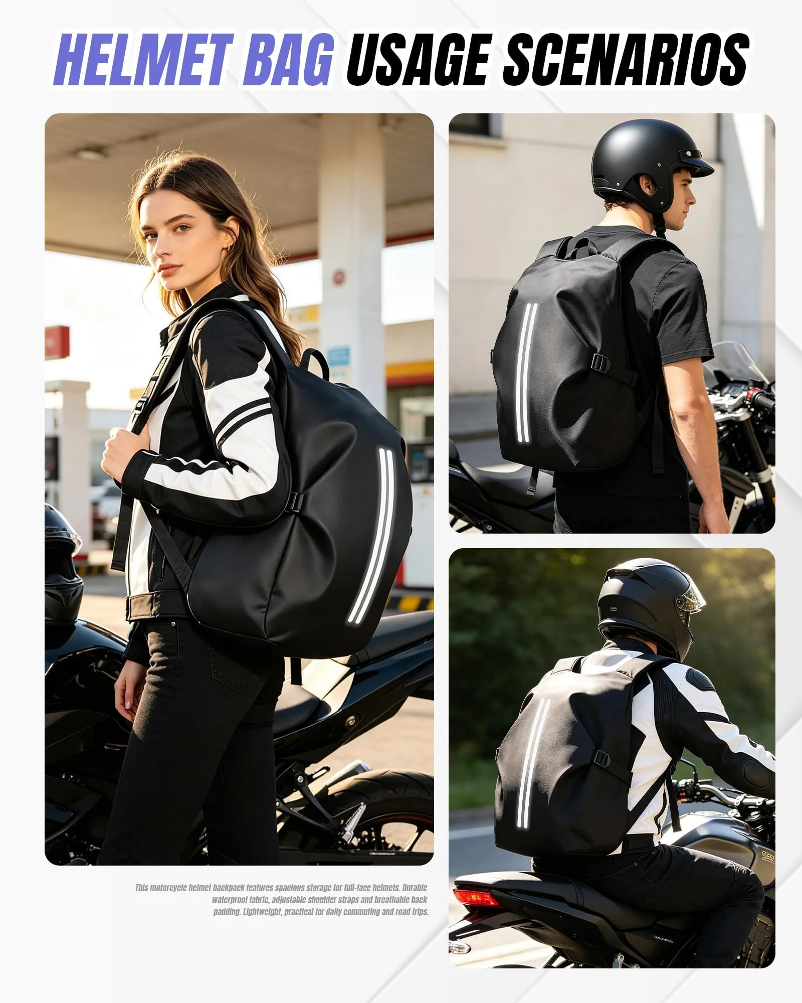 HYC00 Zaino Moto Impermeabile Riflettente per Casco, Nero - immagine 6