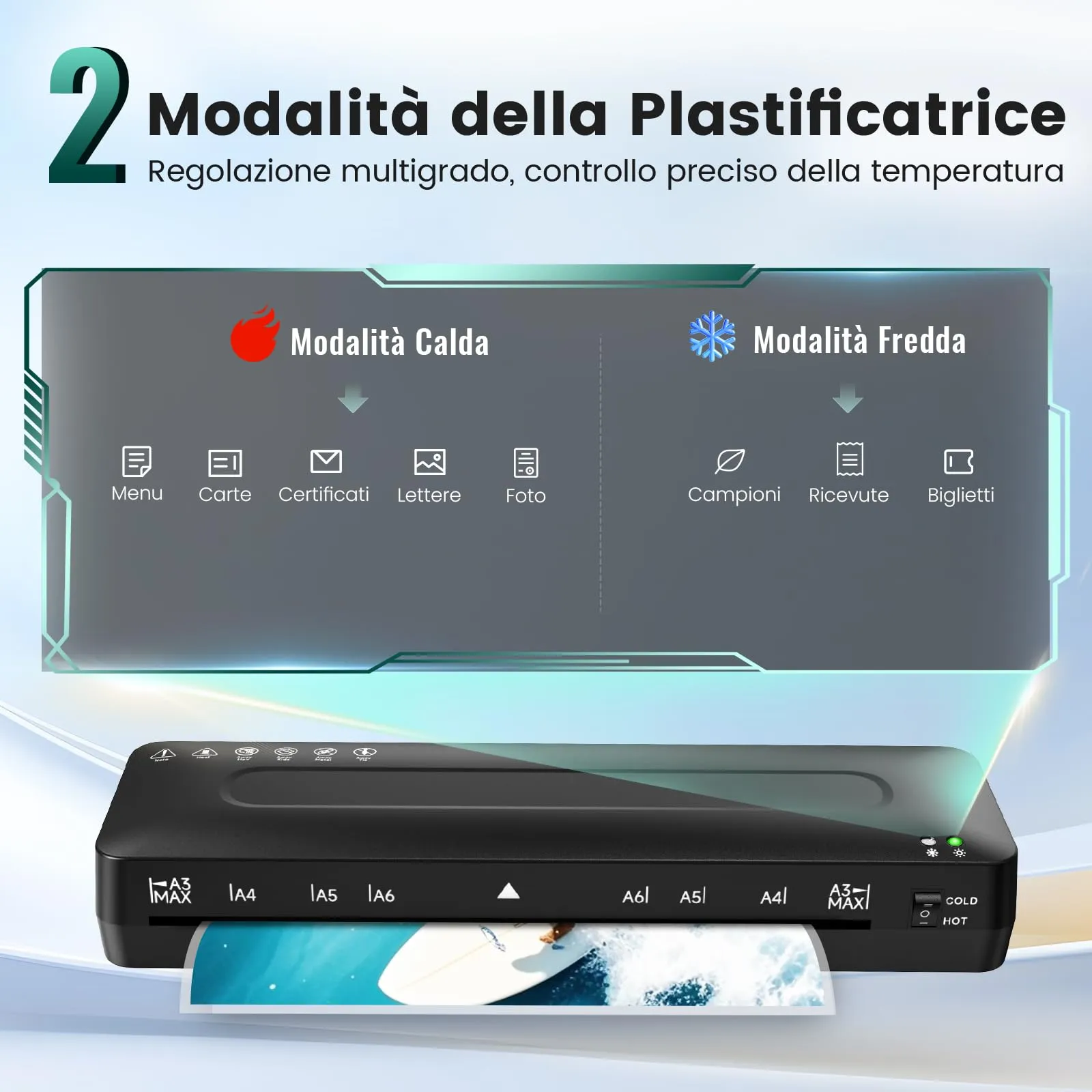 MAXDONE Plastificatrice A3 5-in-1 Laminatrice a Caldo e a Freddo con 60 Sacchetti - immagine 2