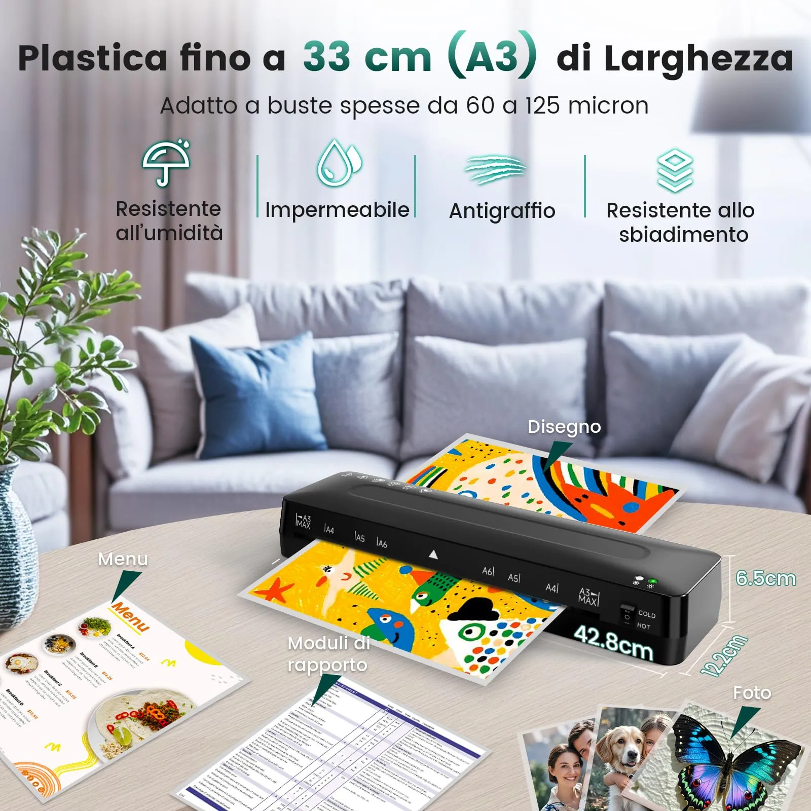 MAXDONE Plastificatrice A3 5-in-1 Laminatrice a Caldo e a Freddo con 60 Sacchetti - immagine 6