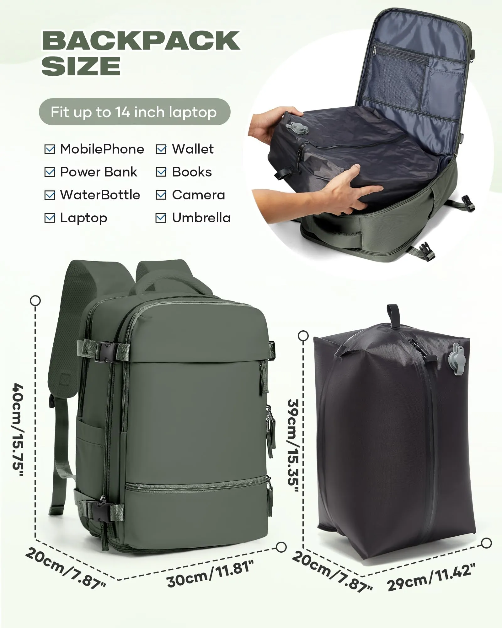 SZLX Zaino da Viaggio Sottovuoto con Pompa 40x30x20 cm per Ryanair, Wizzair, Easyjet, Impermeabile per Laptop 14 Pollici - immagine 4