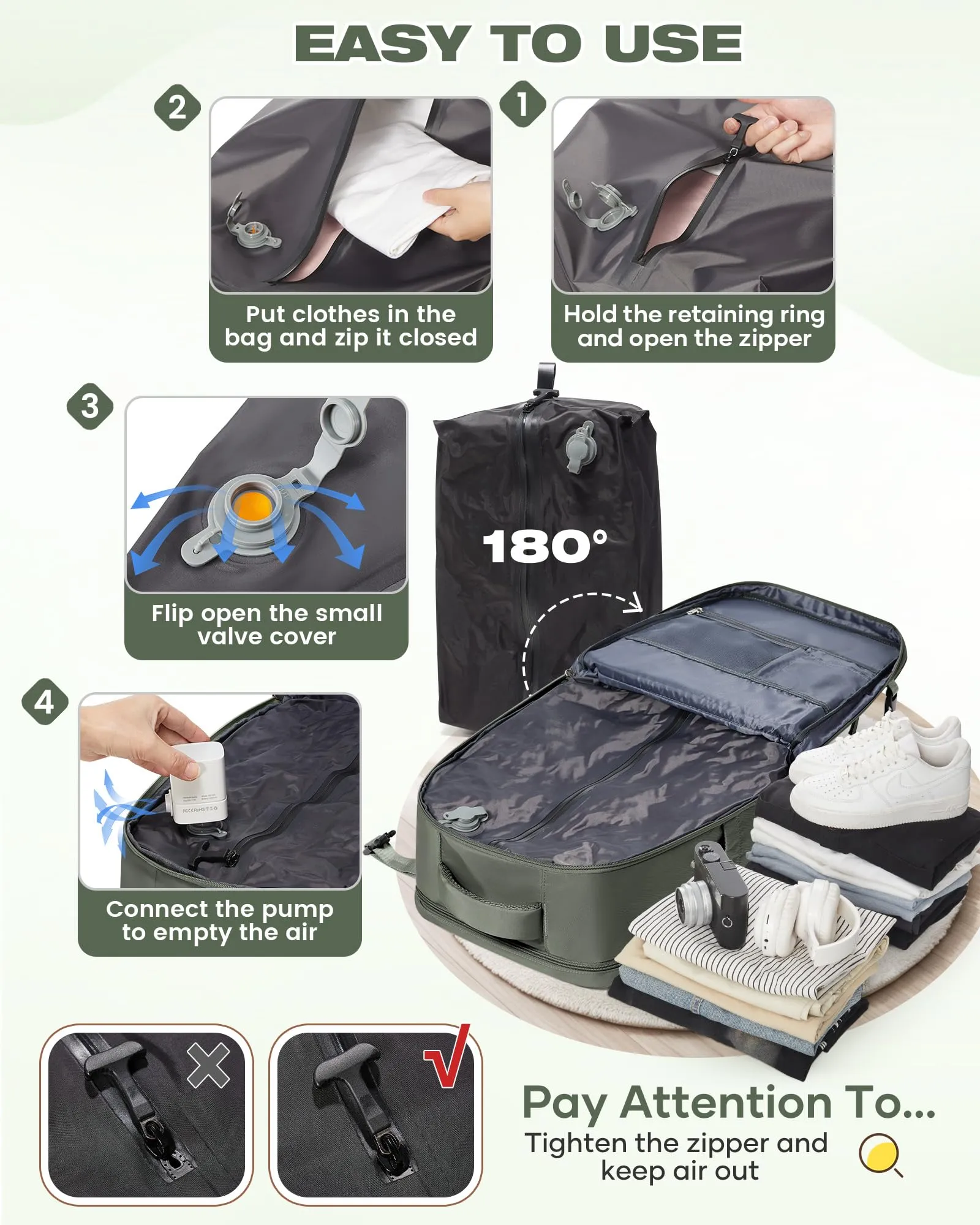 SZLX Zaino da Viaggio Sottovuoto con Pompa 40x30x20 cm per Ryanair, Wizzair, Easyjet, Impermeabile per Laptop 14 Pollici - immagine 5