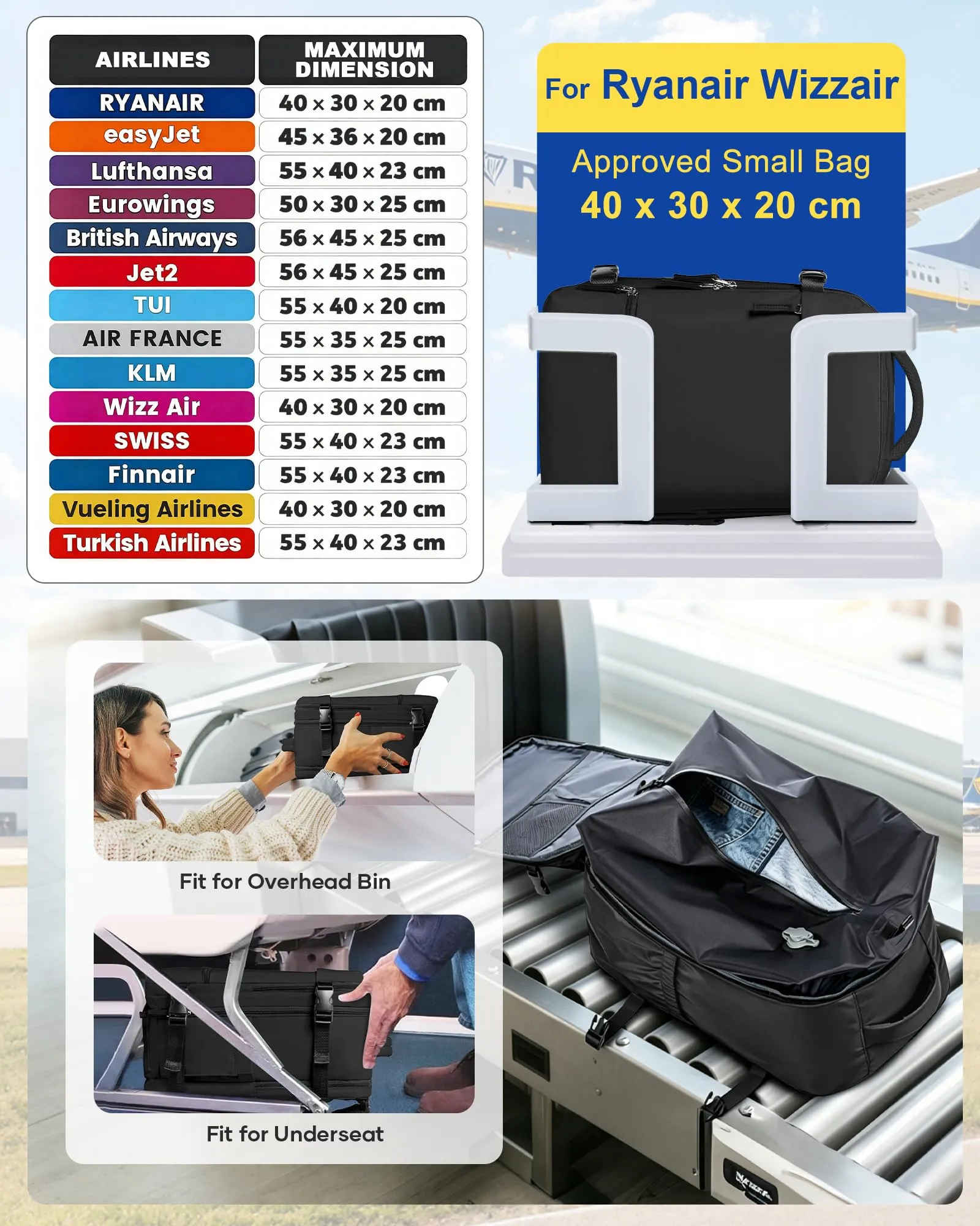 SZLX Zaino da Viaggio Sottovuoto con Pompa 40x30x20 per Ryanair, Wizzair, Easyjet, Impermeabile per Laptop 14 Pollici - immagine 3