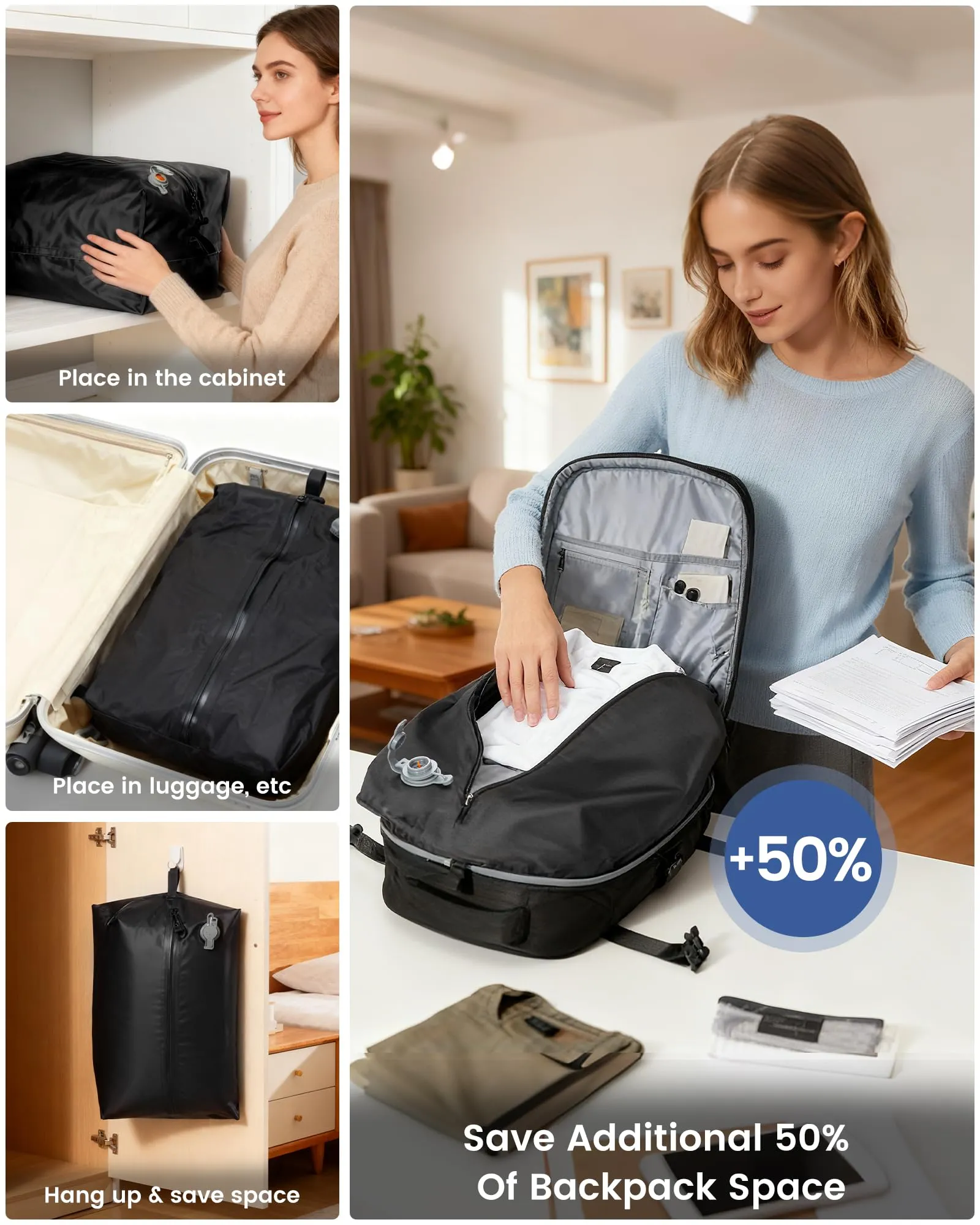 SZLX Zaino da Viaggio Sottovuoto con Pompa 40x30x20 per Ryanair, Wizzair, Easyjet, Impermeabile per Laptop 14 Pollici - immagine 8