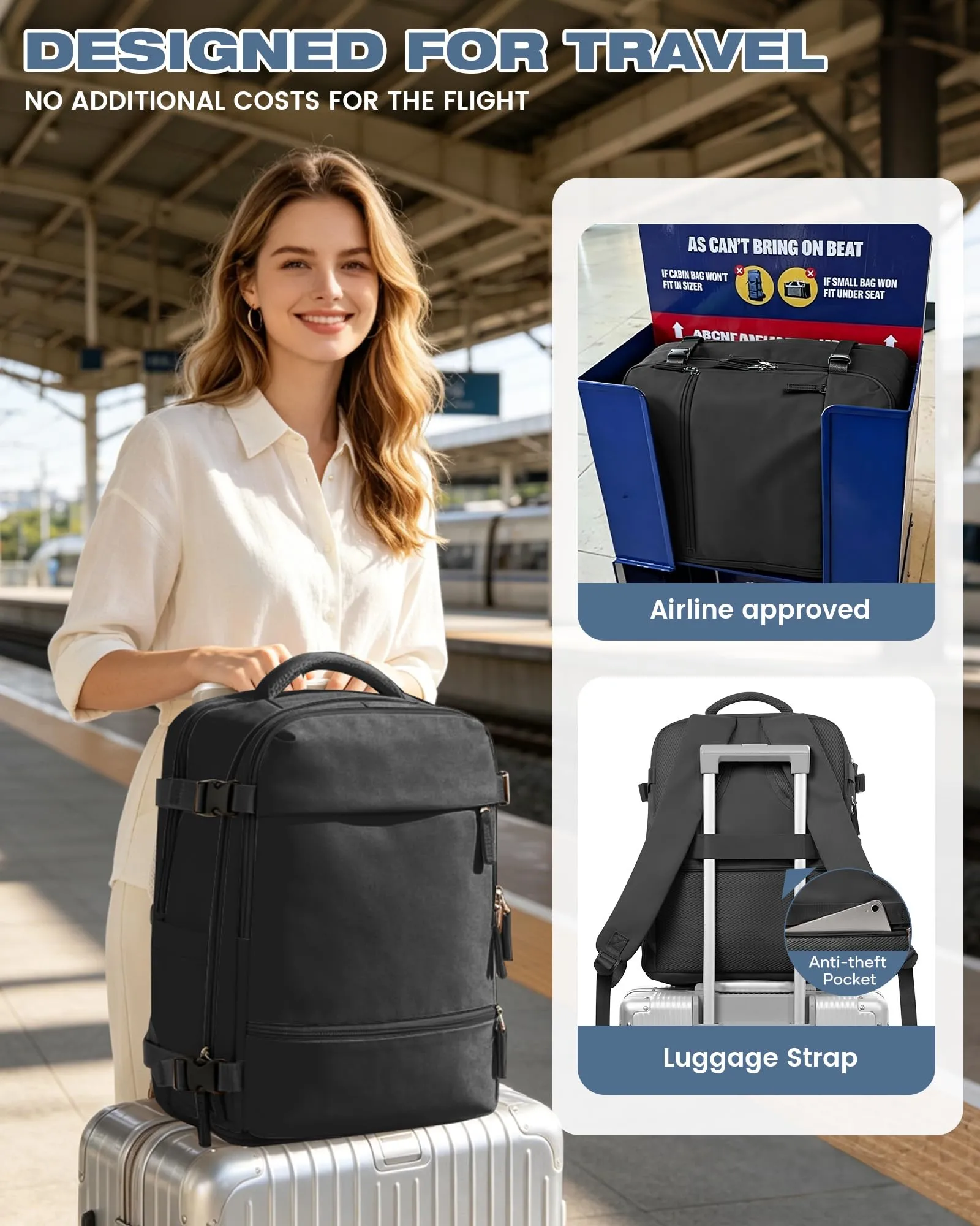 SZLX Zaino da Viaggio Sottovuoto con Pompa 40x30x20 per Ryanair, Wizzair, Easyjet, Impermeabile per Laptop 14 Pollici - immagine 10