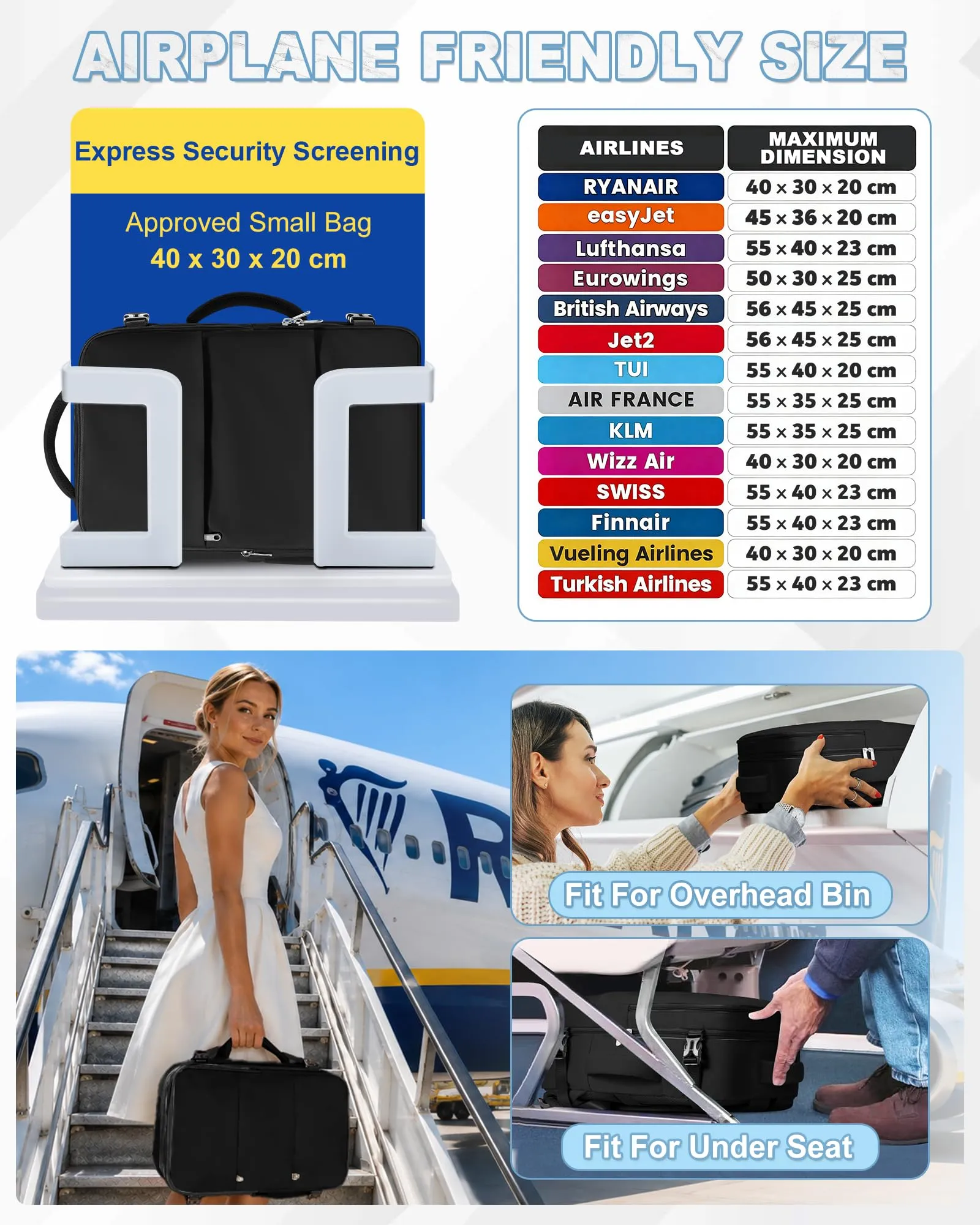 SZLX Zaino da Viaggio Sottovuoto con Pompa per Ryanair 40x30x20, Wizzair, Easyjet, Bagaglio a Mano per Laptop 14 Pollici con Porta Scarpe - immagine 3