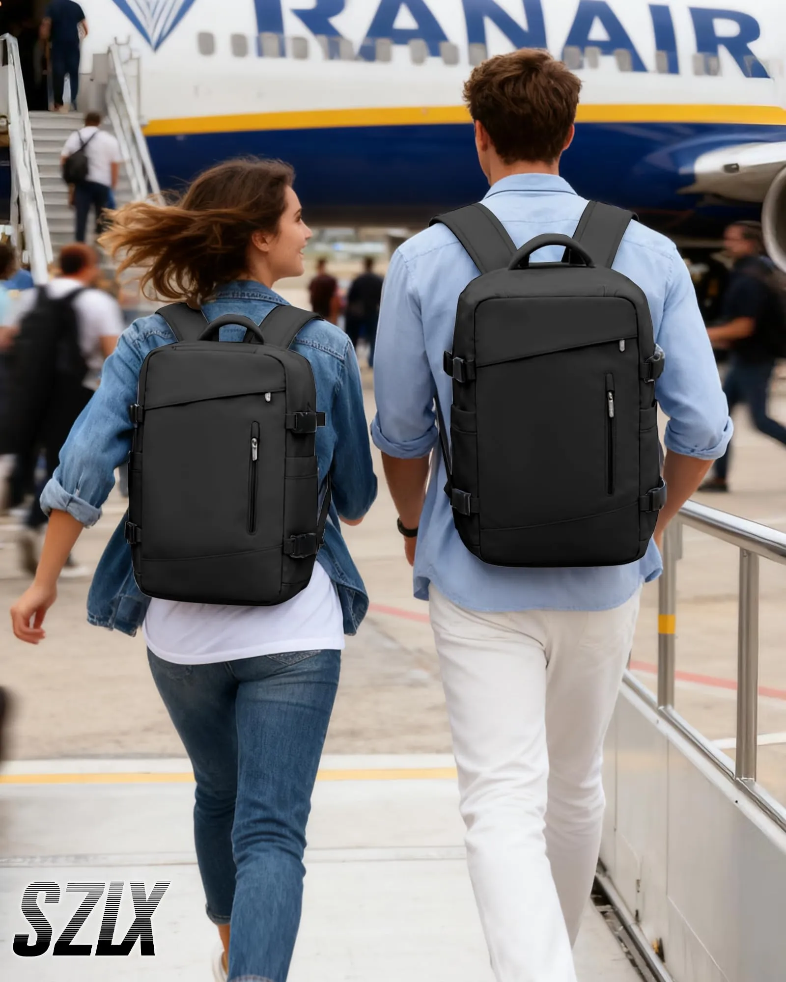 SZLX Zaino da Viaggio Sottovuoto con Pompa, Bagaglio a Mano per Ryanair 40x30x20, Wizzair, Easyjet, con Scomparto Laptop 14 Pollici e Porta Scarpe - immagine 2