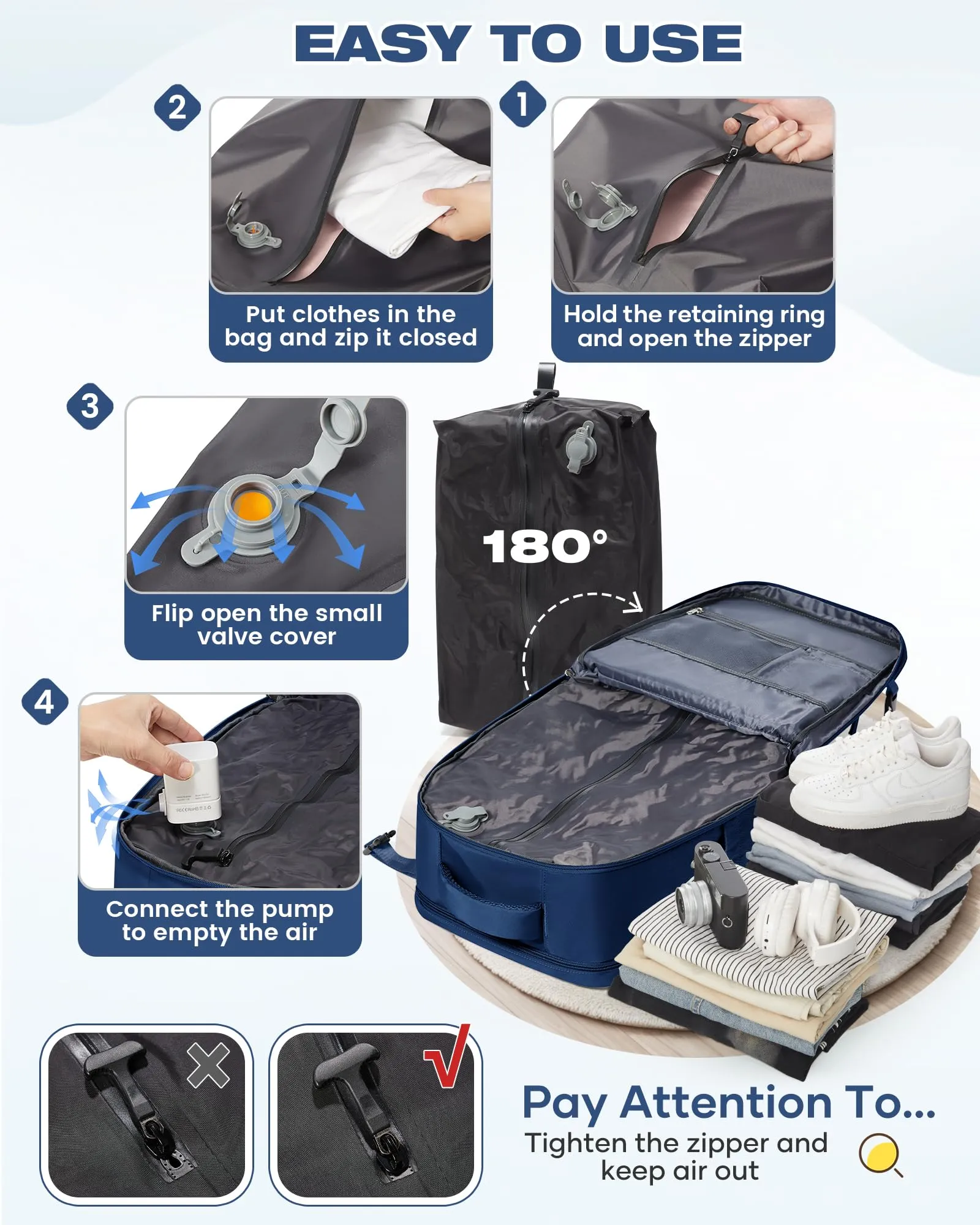 SZLX Zaino da Viaggio Sottovuoto con Pompa 40x30x20 per Ryanair, Wizzair, Easyjet, Impermeabile per Laptop 14 Pollici - immagine 6