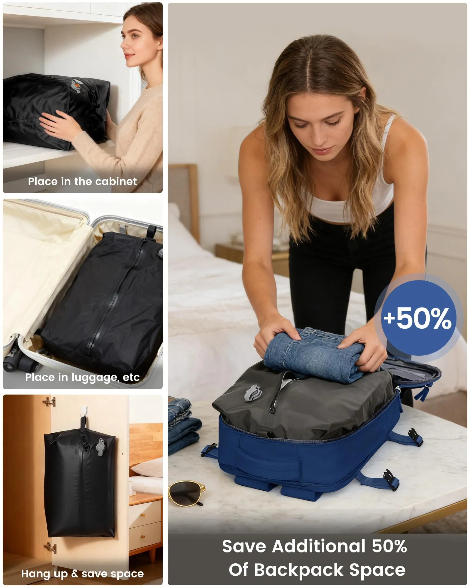SZLX Zaino da Viaggio Sottovuoto con Pompa 40x30x20 per Ryanair, Wizzair, Easyjet, Impermeabile per Laptop 14 Pollici - immagine 8