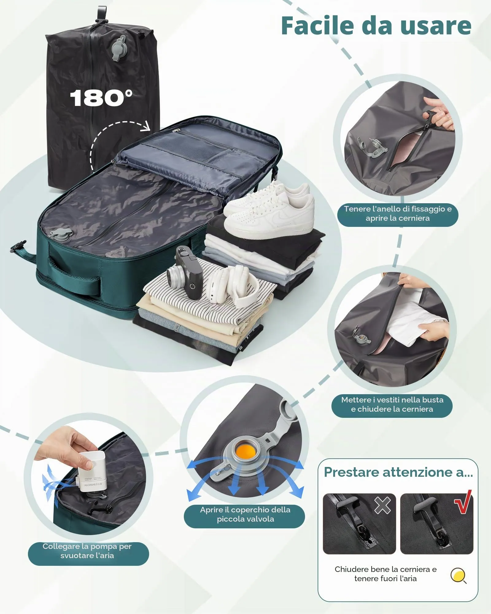 SZLX Zaino da Viaggio Sottovuoto con Pompa 40x30x20 per Ryanair, Wizzair, Easyjet, Laptop 14 Pollici con Porta Scarpe - immagine 6
