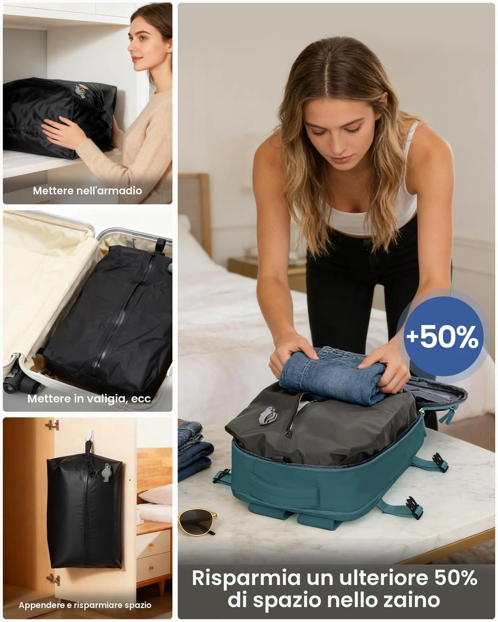 SZLX Zaino da Viaggio Sottovuoto con Pompa 40x30x20 per Ryanair, Wizzair, Easyjet, Laptop 14 Pollici con Porta Scarpe - immagine 9
