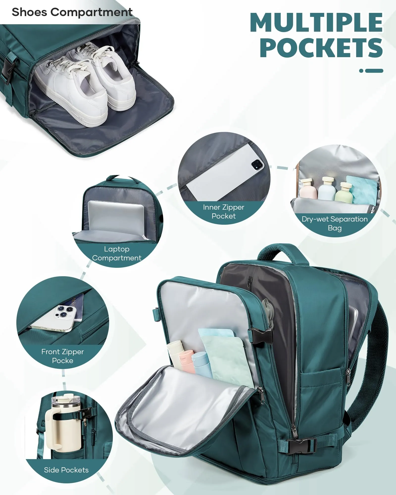 SZLX Zaino da Viaggio Sottovuoto con Pompa 40x30x20 per Ryanair, Wizzair, Easyjet, Laptop 14 Pollici con Porta Scarpe - immagine 11