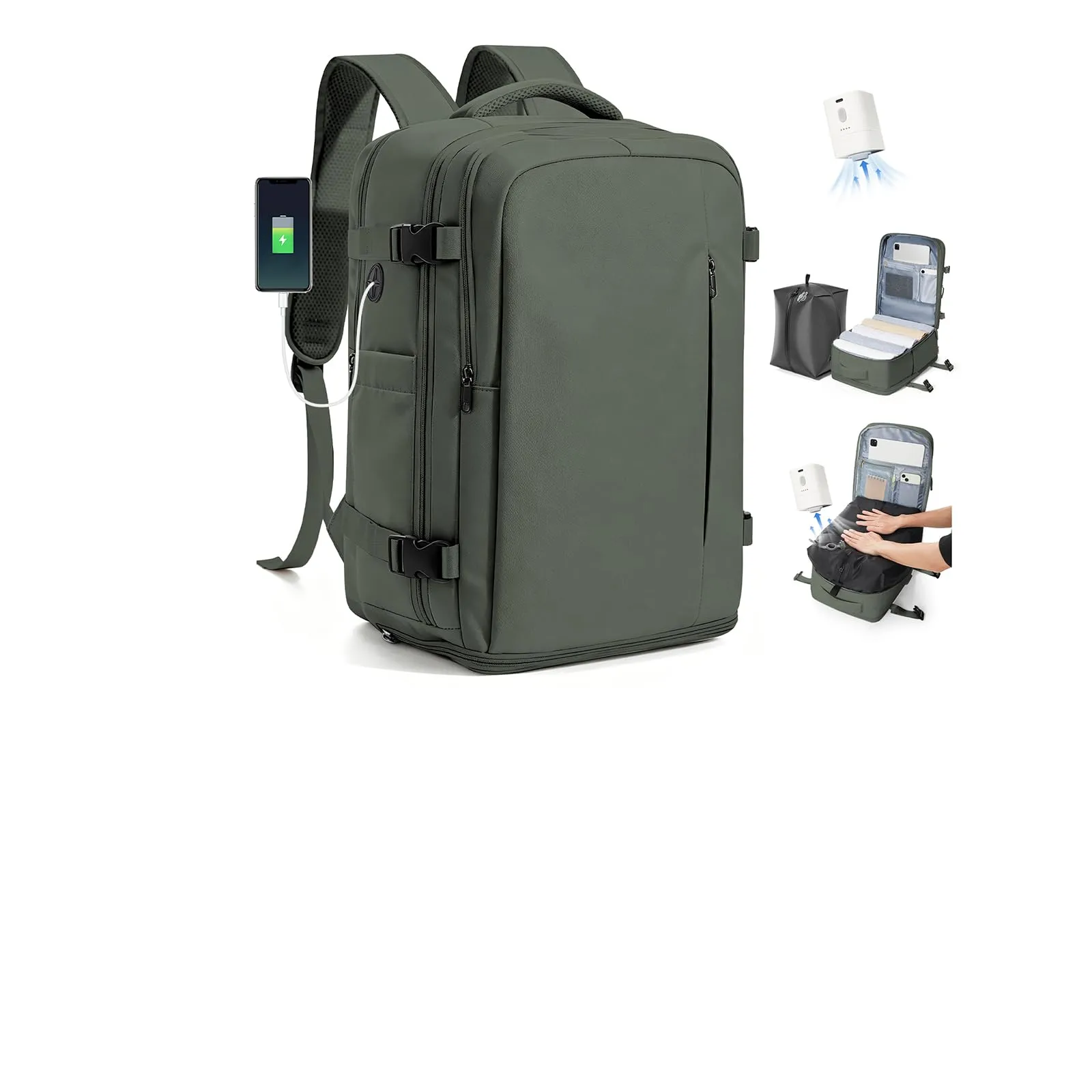 SZLX Zaino da Viaggio Sottovuoto con Pompa, Bagaglio a Mano 40x30x20 per Ryanair, Wizzair, Easyjet, con Scomparto Laptop 14 Pollici e Porta Scarpe - immagine 1