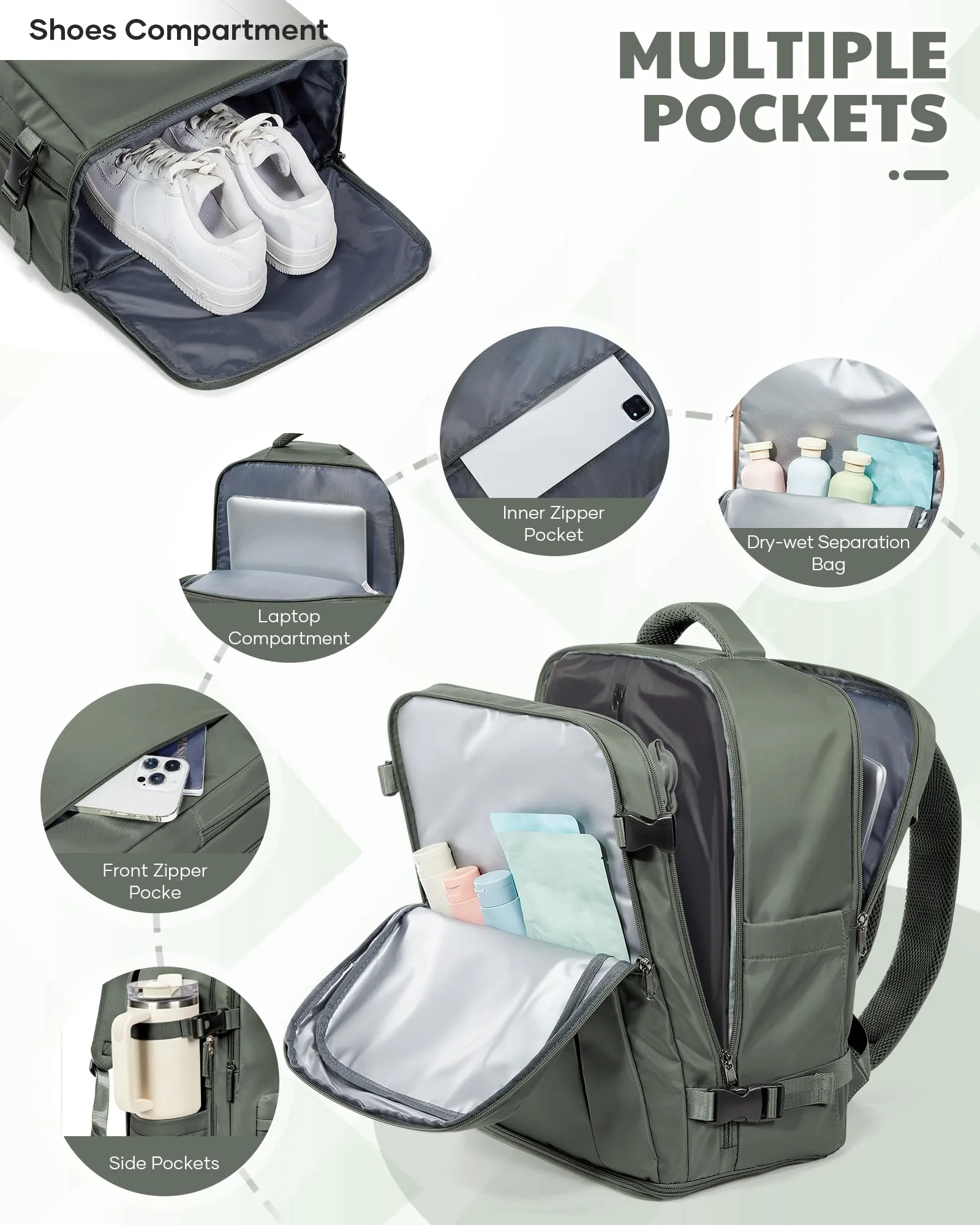 SZLX Zaino da Viaggio Sottovuoto con Pompa, Bagaglio a Mano 40x30x20 per Ryanair, Wizzair, Easyjet, con Scomparto Laptop 14 Pollici e Porta Scarpe - immagine 11