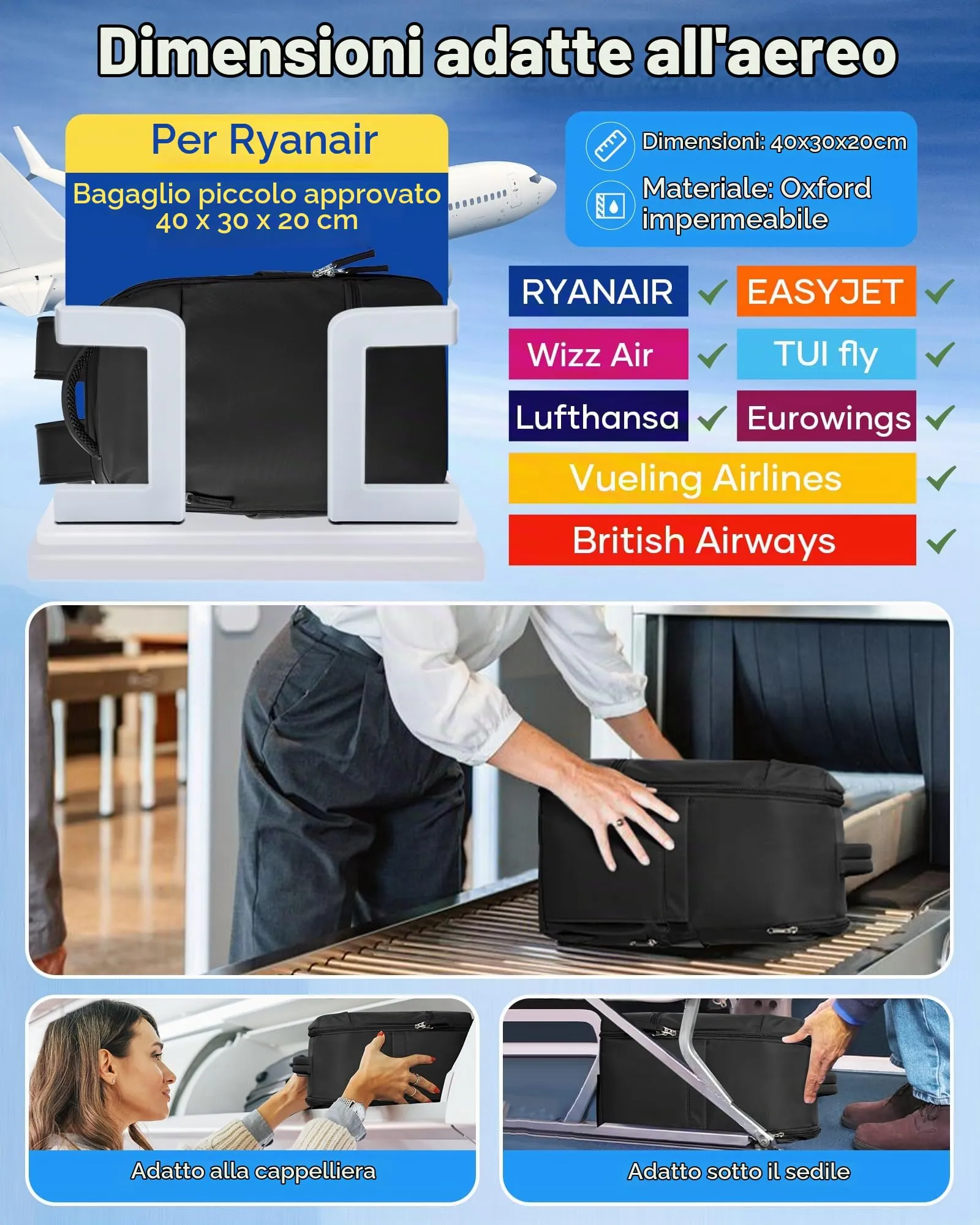 SZLX Zaino da Viaggio Sottovuoto con Pompa 40x30x20 cm per Ryanair e Wizzair, Impermeabile, Scomparto Laptop 14 Pollici e Scomparto Scarpe - immagine 3