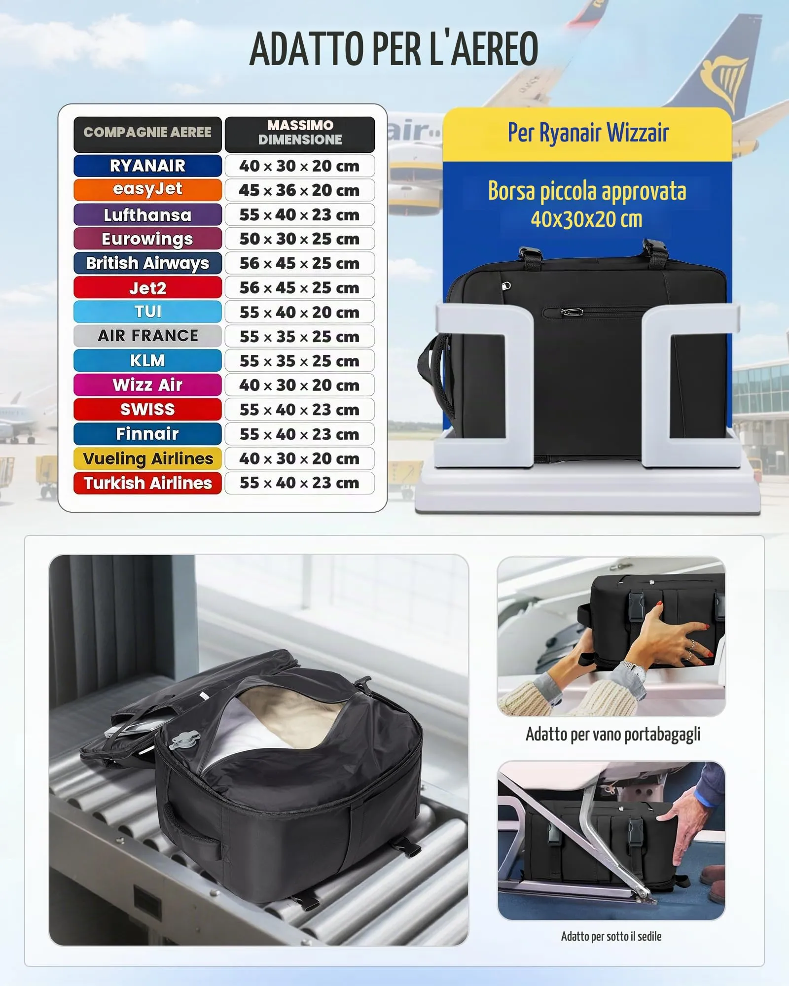 SZLX Zaino da Viaggio Sottovuoto con Pompa 40x30x20 Ryanair Wizzair Bagaglio a Mano Impermeabile Laptop 14 Pollici con Scomparto per Scarpe - immagine 4