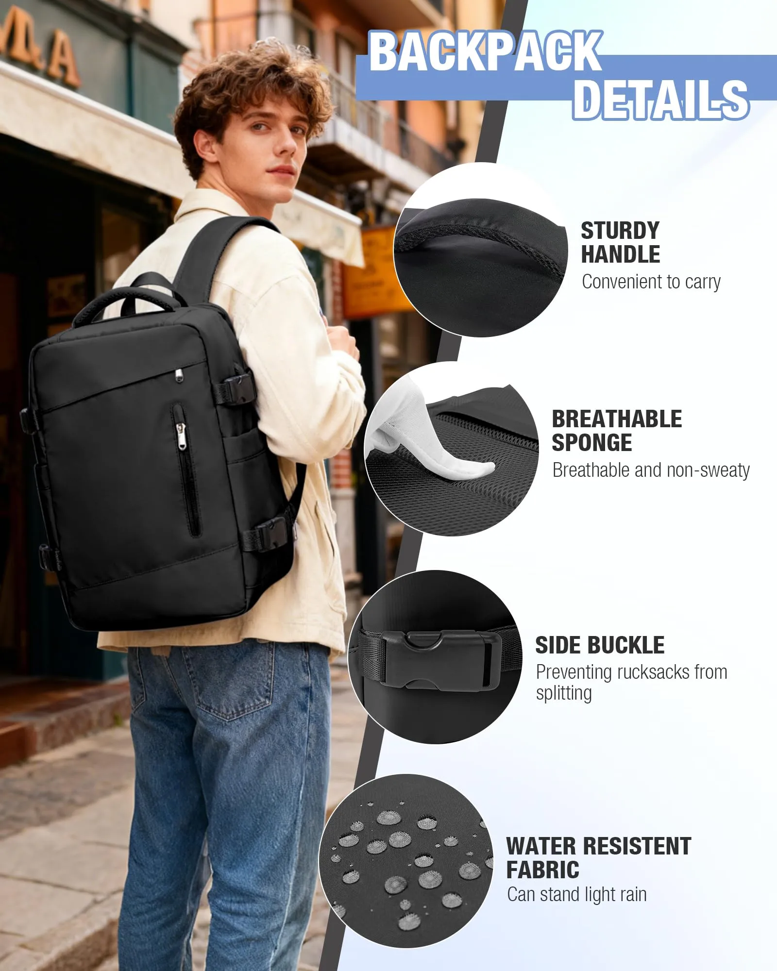 SZLX Zaino da Viaggio Sottovuoto con Pompa 40x30x20 Ryanair Wizzair Bagaglio a Mano Impermeabile Laptop 14 Pollici con Scomparto per Scarpe - immagine 9