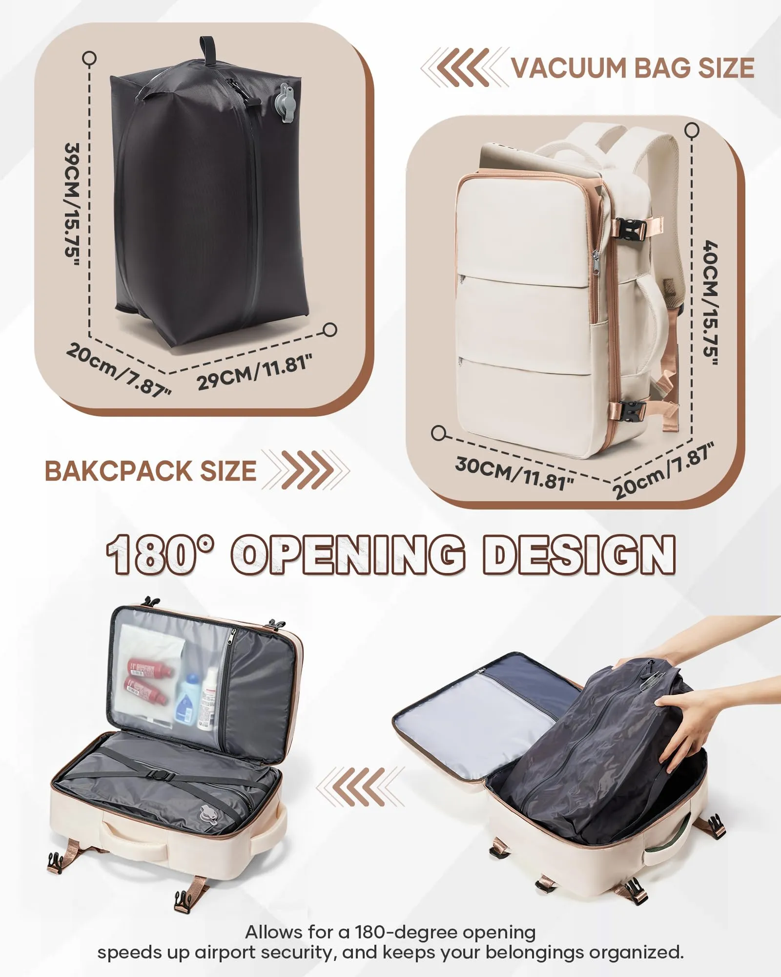 SZLX Zaino da Viaggio Sottovuoto con Pompa, Bagaglio a Mano per Ryanair 40x30x20, Wizzair, Easyjet, Scomparto Laptop 14 Pollici e Porta Scarpe - immagine 4
