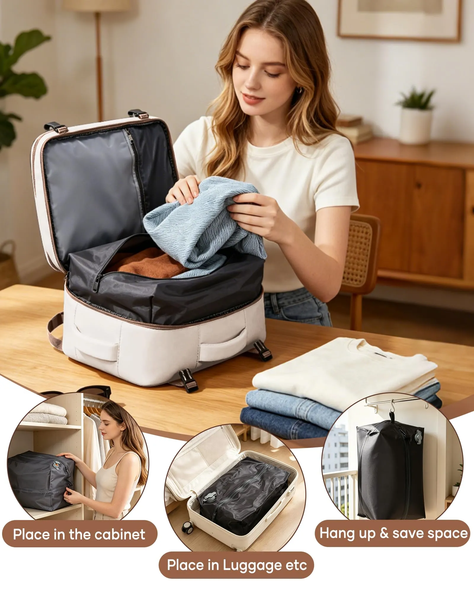 SZLX Zaino da Viaggio Sottovuoto con Pompa, Bagaglio a Mano per Ryanair 40x30x20, Wizzair, Easyjet, Scomparto Laptop 14 Pollici e Porta Scarpe - immagine 8
