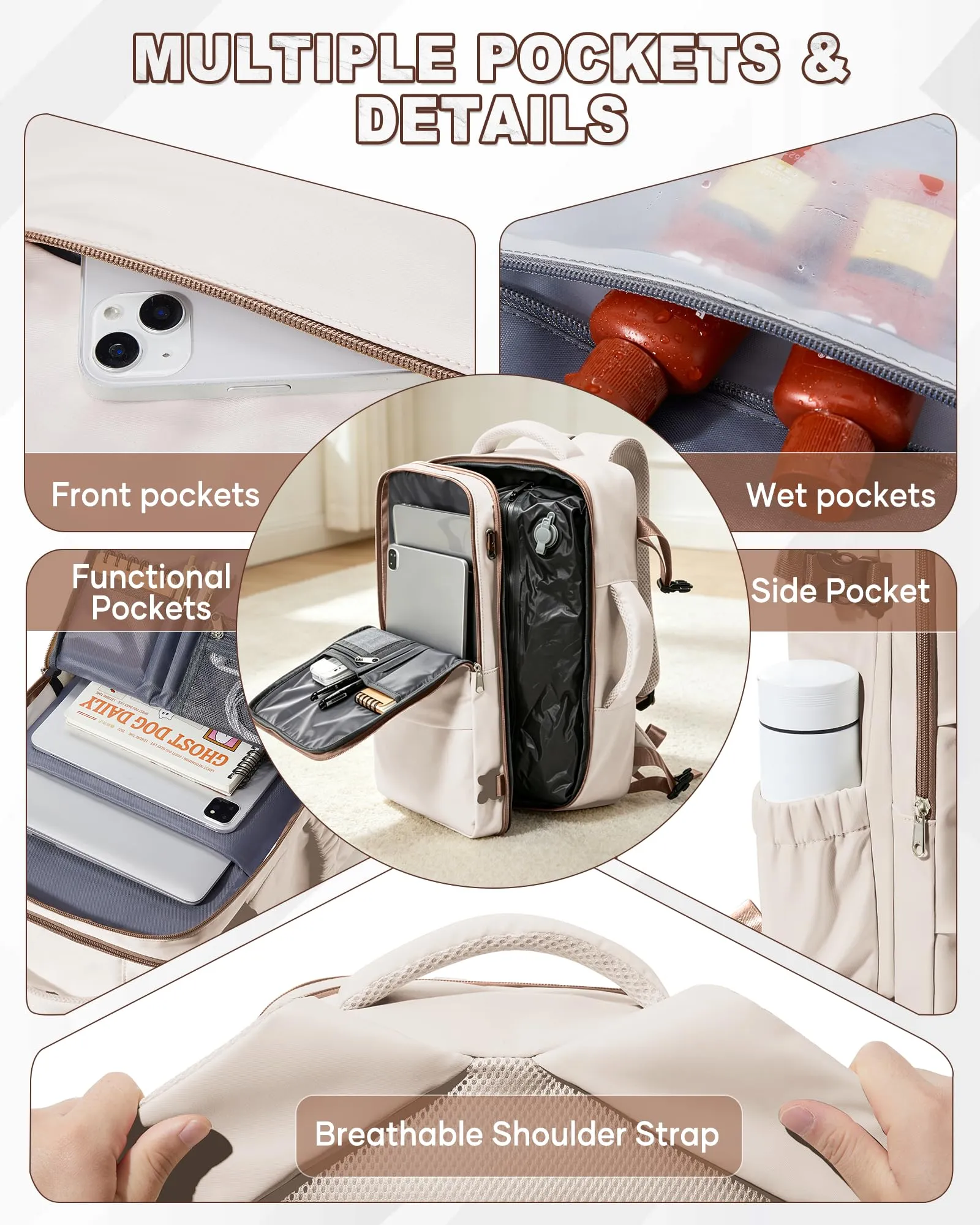 SZLX Zaino da Viaggio Sottovuoto con Pompa, Bagaglio a Mano per Ryanair 40x30x20, Wizzair, Easyjet, Scomparto Laptop 14 Pollici e Porta Scarpe - immagine 9
