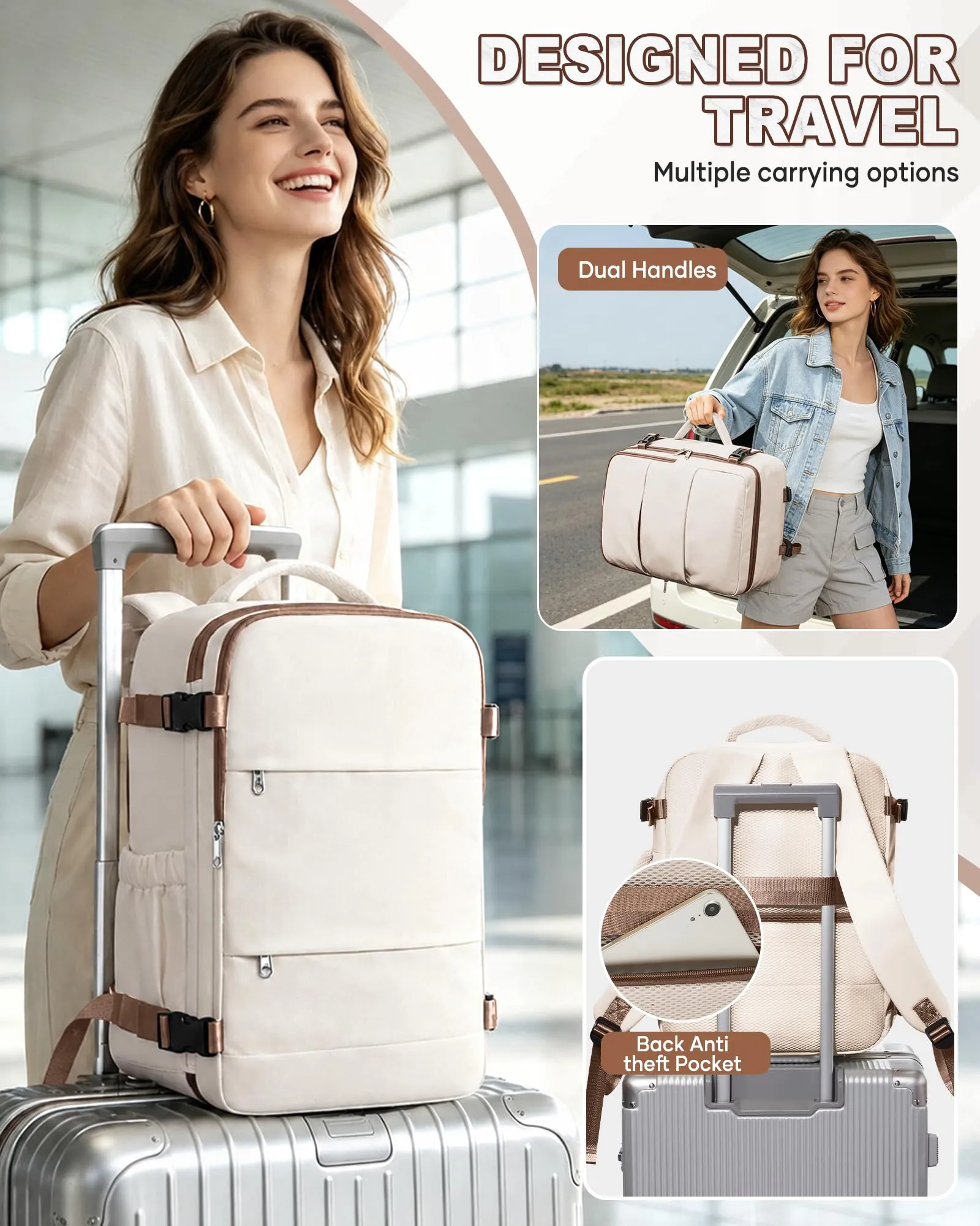 SZLX Zaino da Viaggio Sottovuoto con Pompa, Bagaglio a Mano per Ryanair 40x30x20, Wizzair, Easyjet, Scomparto Laptop 14 Pollici e Porta Scarpe - immagine 10