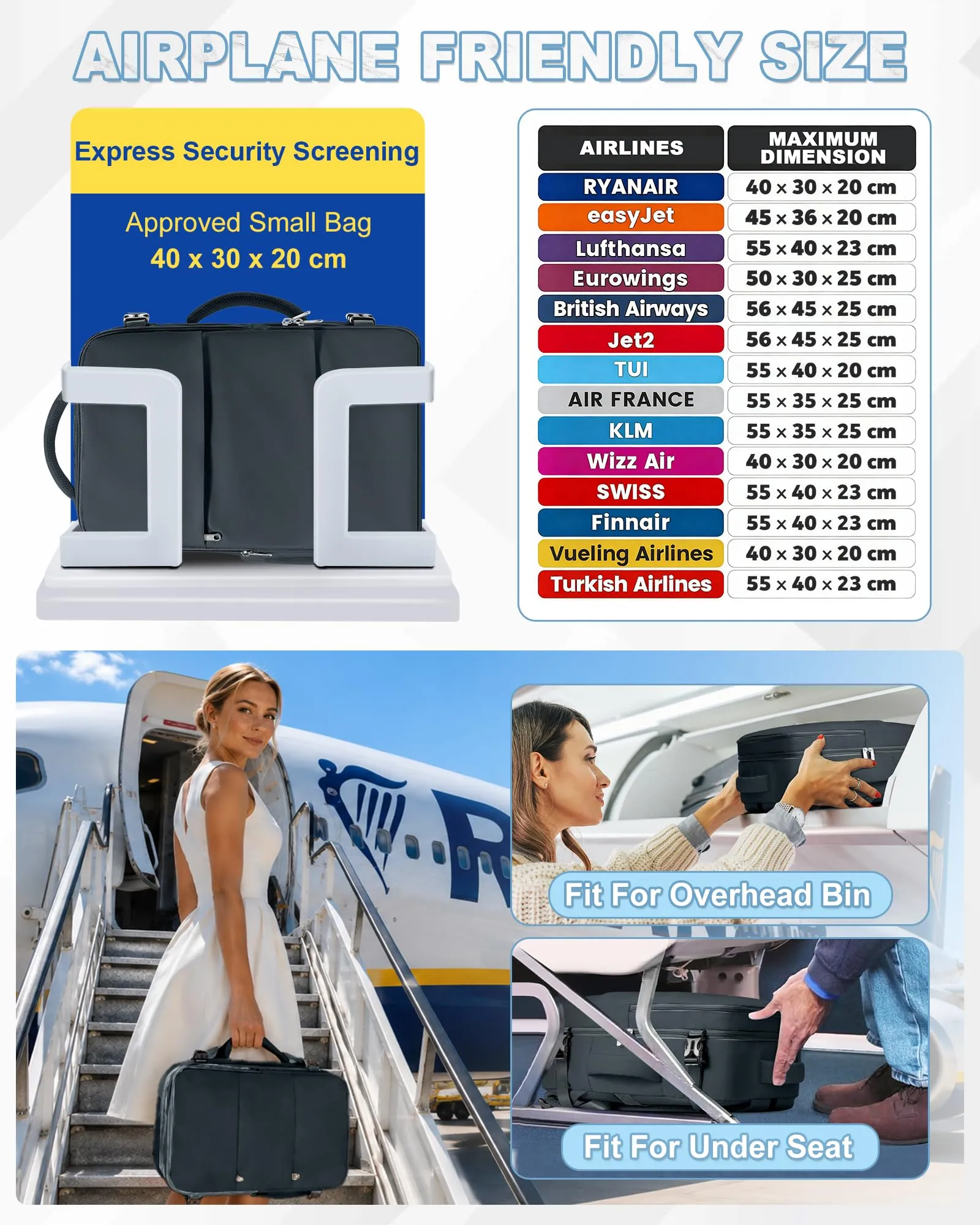 SZLX Zaino da Viaggio Sottovuoto con Pompa per Ryanair 40x30x20, Wizzair, Easyjet, Scomparto Laptop 14 Pollici e Porta Scarpe - immagine 3