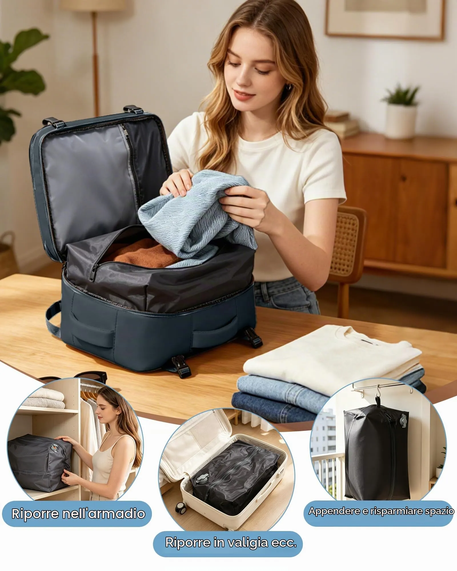SZLX Zaino da Viaggio Sottovuoto con Pompa per Ryanair 40x30x20, Wizzair, Easyjet, Scomparto Laptop 14 Pollici e Porta Scarpe - immagine 8