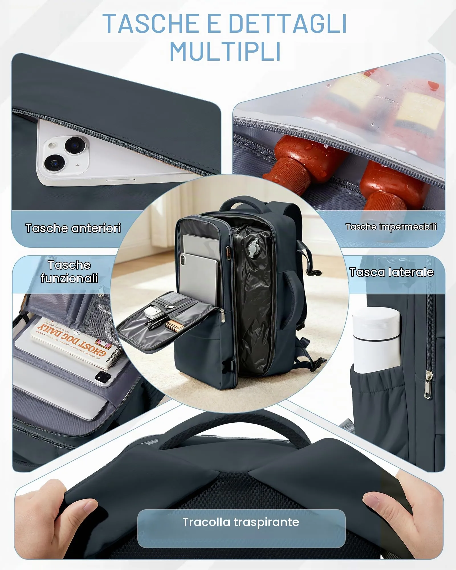 SZLX Zaino da Viaggio Sottovuoto con Pompa per Ryanair 40x30x20, Wizzair, Easyjet, Scomparto Laptop 14 Pollici e Porta Scarpe - immagine 9