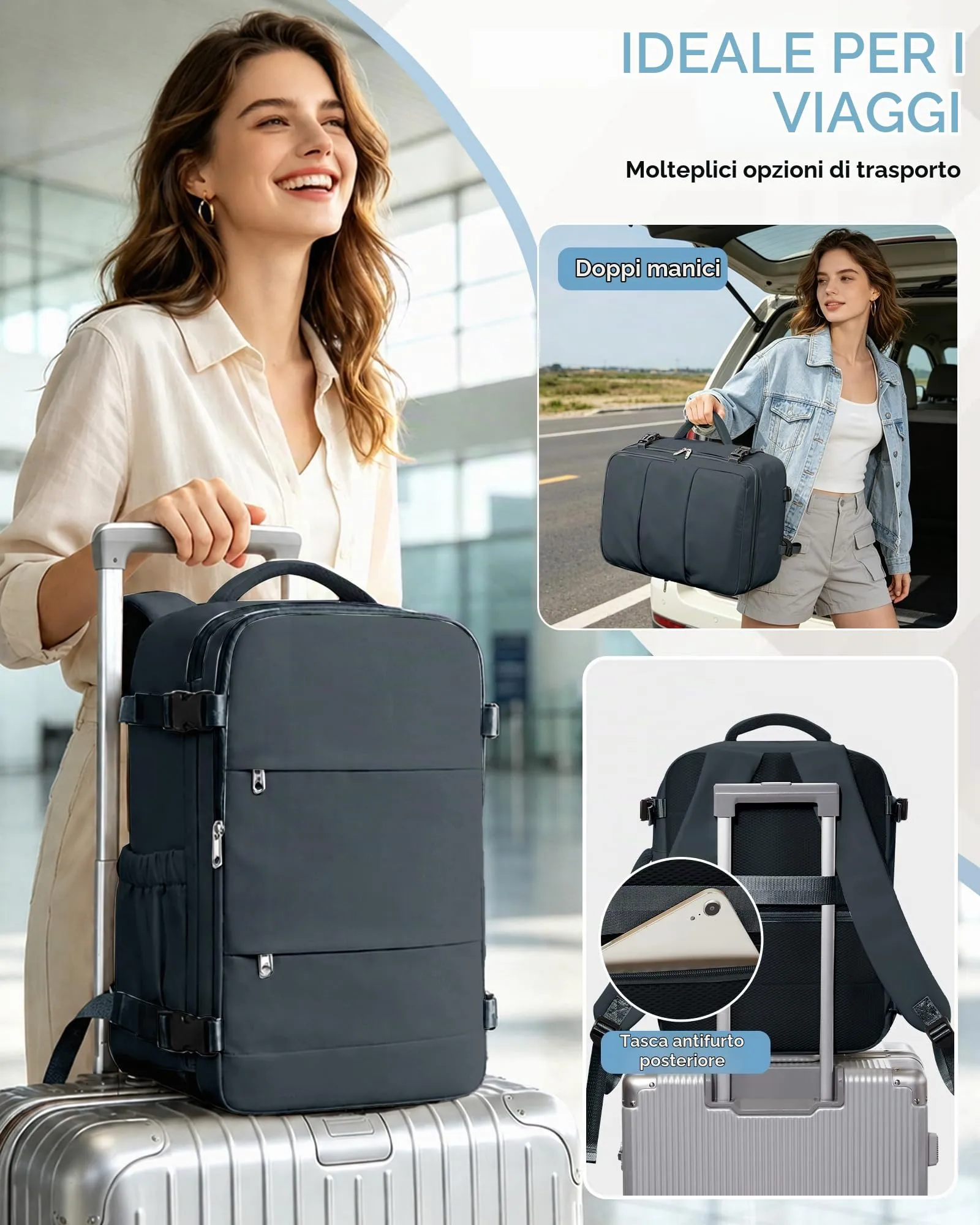 SZLX Zaino da Viaggio Sottovuoto con Pompa per Ryanair 40x30x20, Wizzair, Easyjet, Scomparto Laptop 14 Pollici e Porta Scarpe - immagine 10