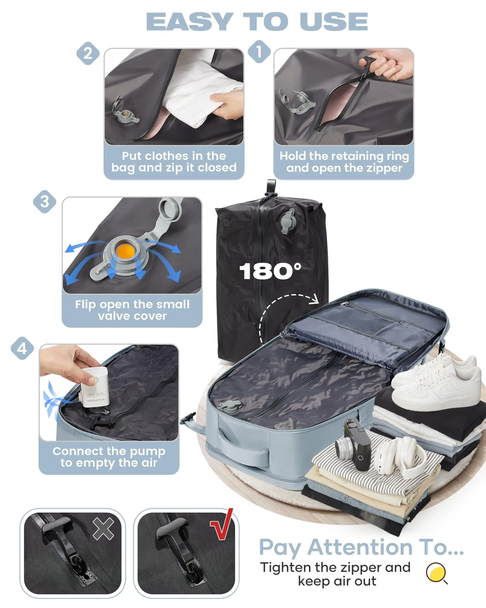 SZLX Zaino da Viaggio Sottovuoto con Pompa 40x30x20 per Ryanair Wizzair Easyjet, Impermeabile per Laptop 14 Pollici - immagine 5