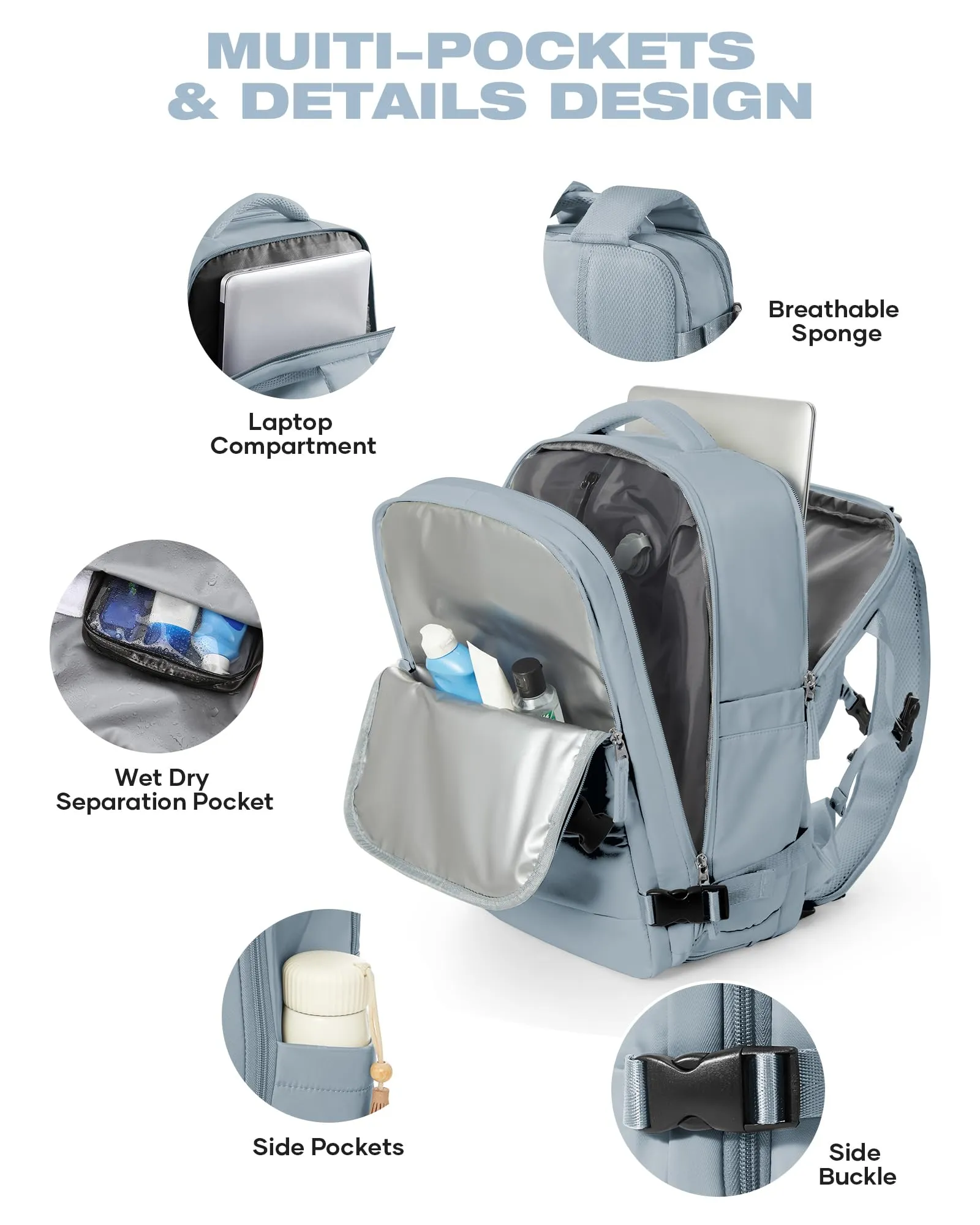 SZLX Zaino da Viaggio Sottovuoto con Pompa 40x30x20 per Ryanair Wizzair Easyjet, Impermeabile per Laptop 14 Pollici - immagine 9