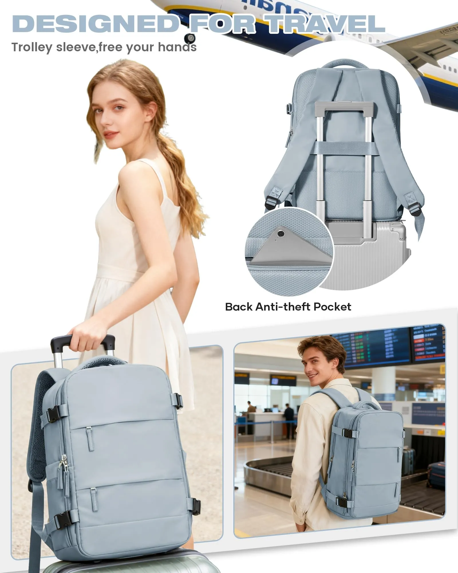 SZLX Zaino da Viaggio Sottovuoto con Pompa 40x30x20 per Ryanair Wizzair Easyjet, Impermeabile per Laptop 14 Pollici - immagine 10