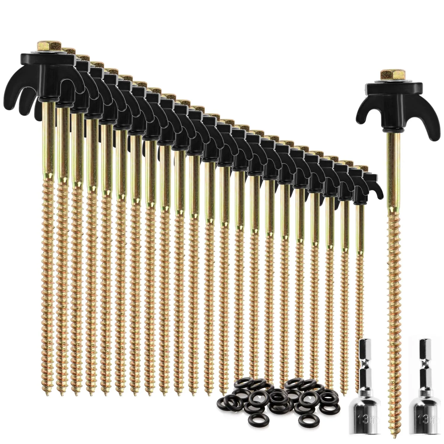 com-four Picchetti da Tenda in Acciaio con Filettatura, 24 Pezzi, 205x7mm - immagine 1