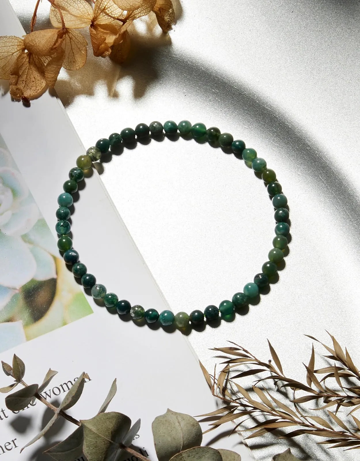 Landorilo Bracciale in Agata Muschiata, Pietra Naturale 4 mm, 18-19 cm - immagine 3