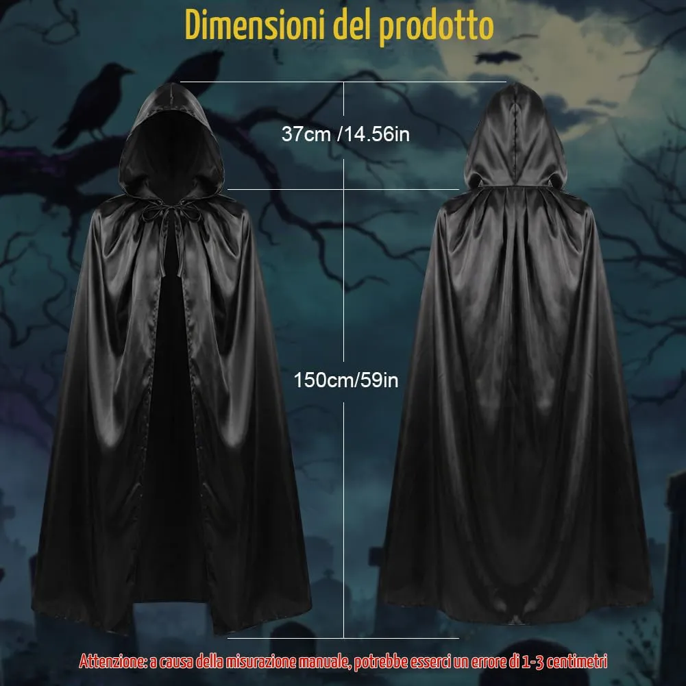 AUYAO Costume da Mago, Set di 18 Pezzi con Mantello, Cappello, Occhiali, Sciarpa, Cravatta, Bacchetta e Adesivi, Kit Cosplay per Bambini e Adulti - immagine 2