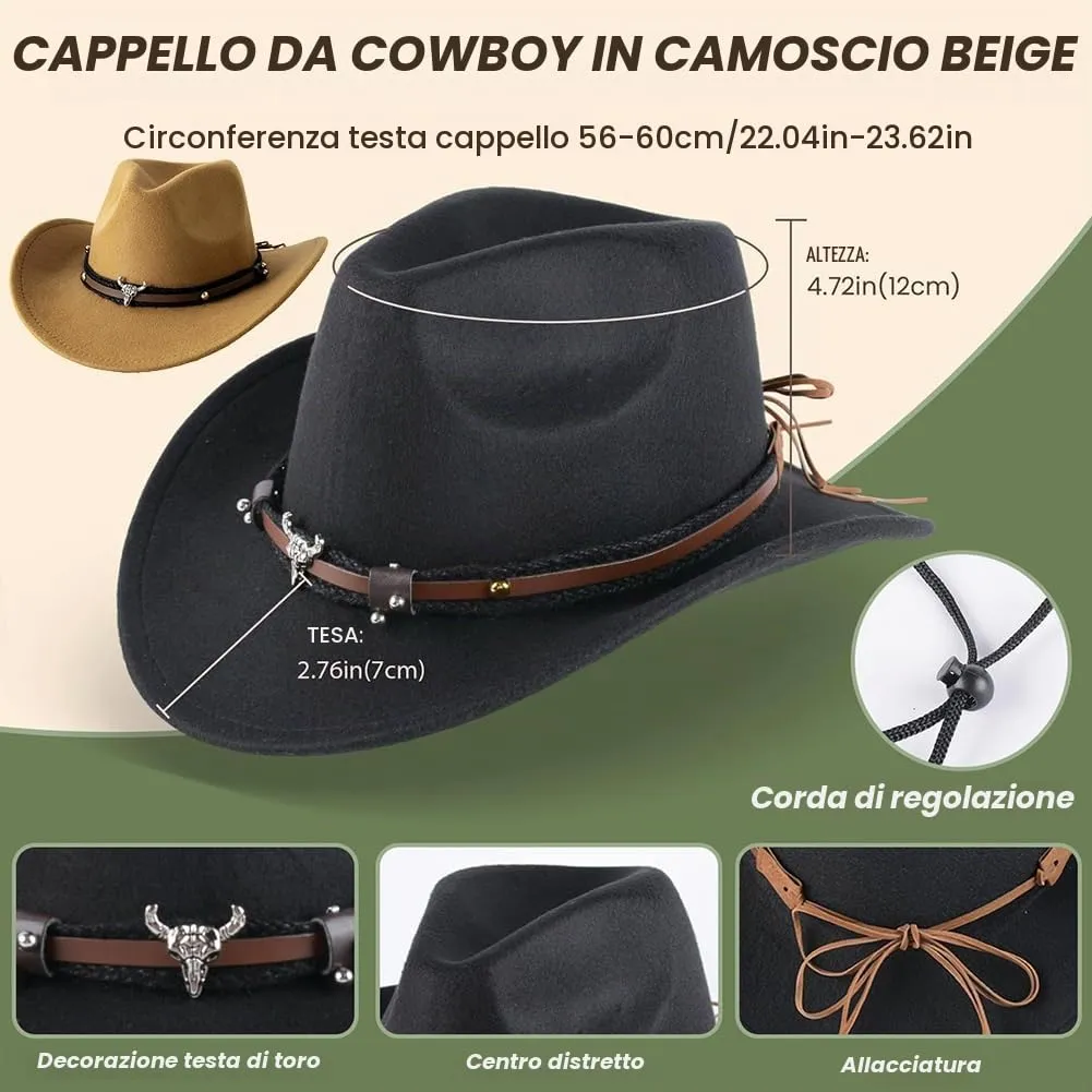 WFKKMEQ Costume da Cowboy Kit Accessori con Cappello, Bandana, Occhiali e Distintivo per Cosplay e Feste - immagine 3