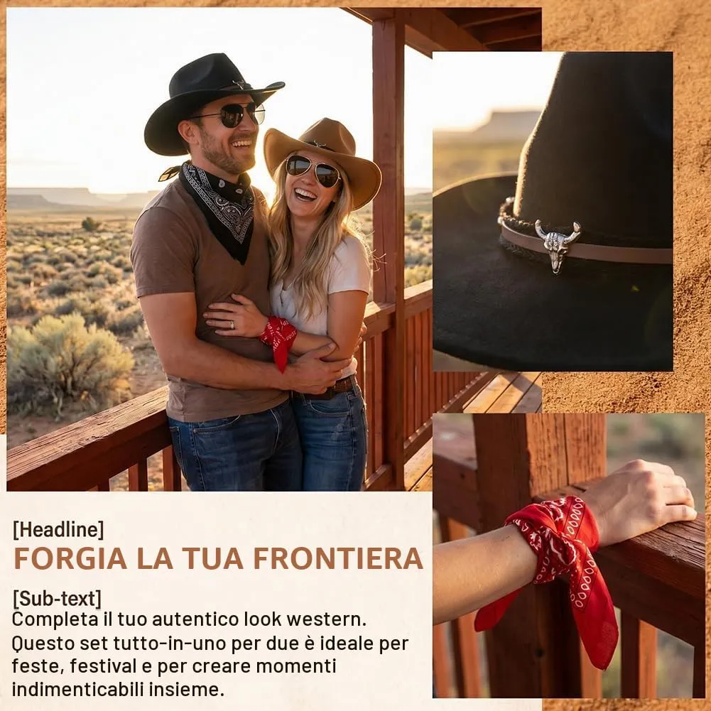 WFKKMEQ Costume da Cowboy Kit Accessori con Cappello, Bandana, Occhiali e Distintivo per Cosplay e Feste - immagine 4