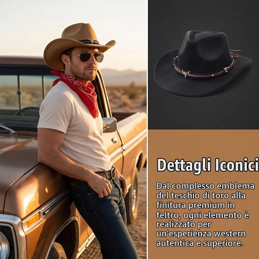 WFKKMEQ Costume da Cowboy Kit Accessori con Cappello, Bandana, Occhiali e Distintivo per Cosplay e Feste - immagine 5