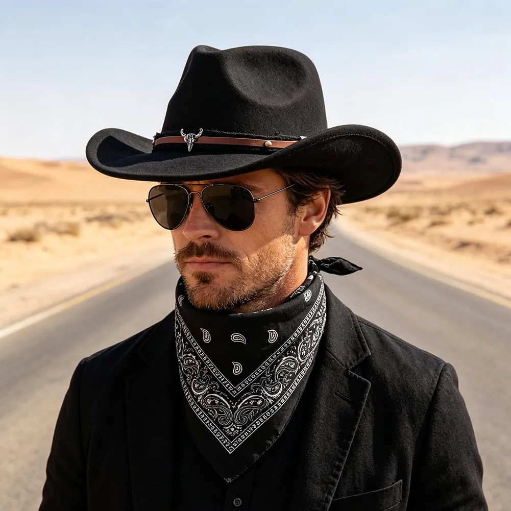 WFKKMEQ Costume da Cowboy Kit Accessori con Cappello, Bandana, Occhiali e Distintivo per Cosplay e Feste - immagine 6