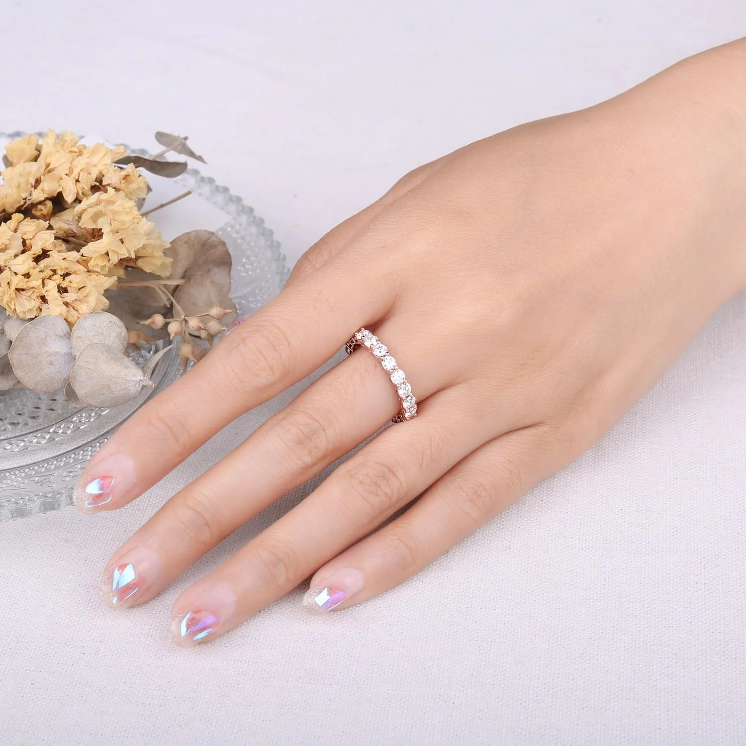 JewelryPalace Anello Eterno Donna placcato oro rosa 14K con Zirconia Cubica, Taglio Rotondo, Misura 17 - immagine 4